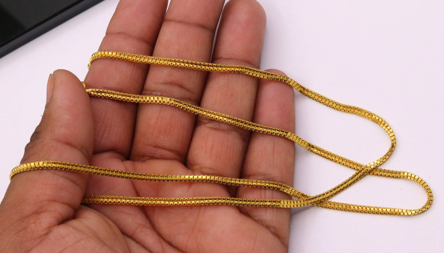 22inches handmade double box chain 22karat yellow gold necklace fabulous solid vintage unisex handcrafted chain necklace from india ch177 - TRIBAL ORNAMENTS
