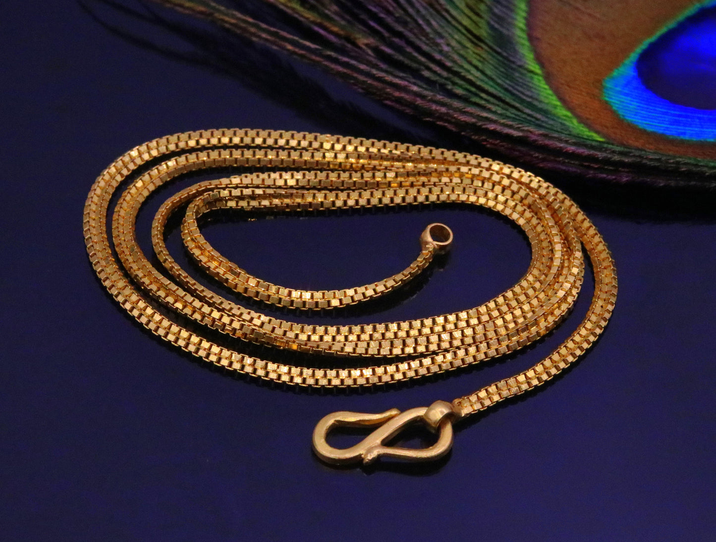 22inches handmade double box chain 22karat yellow gold necklace fabulous solid vintage unisex handcrafted chain necklace from india ch177 - TRIBAL ORNAMENTS