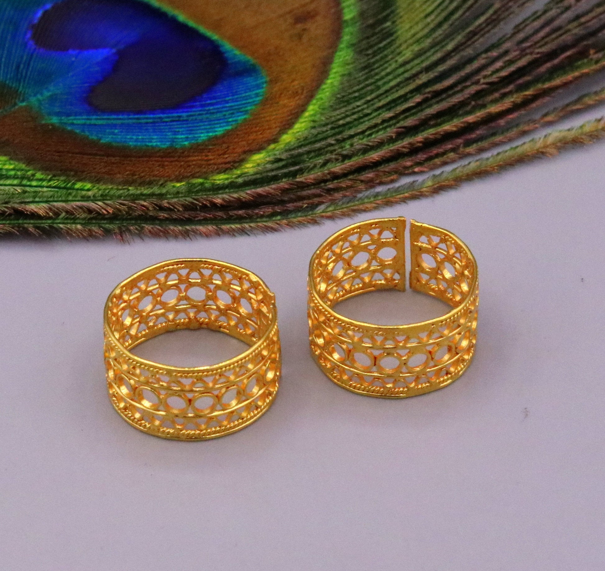 Vintage antique design 20 karat yellow gold handmade fabulous Toe ring pair excellent wedding anniversary jewelry from india - TRIBAL ORNAMENTS