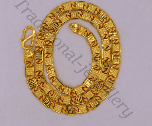 22karat yellow solid gold fabulous royal nawabi diamond cut chain Necklace 21 inches unisex designer gifting jewelry - TRIBAL ORNAMENTS