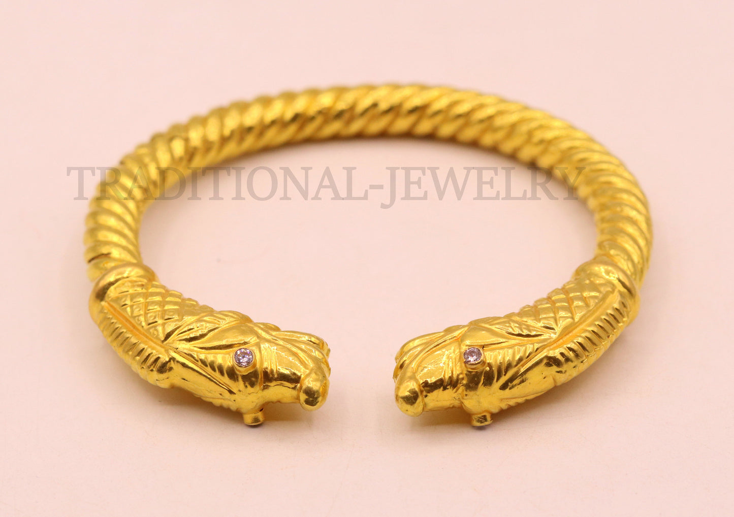 22kt yellow gold handmade crocodile face bangle bracelet kada for men's jewelry gorgeous indian antique design tribal jewelry - TRIBAL ORNAMENTS