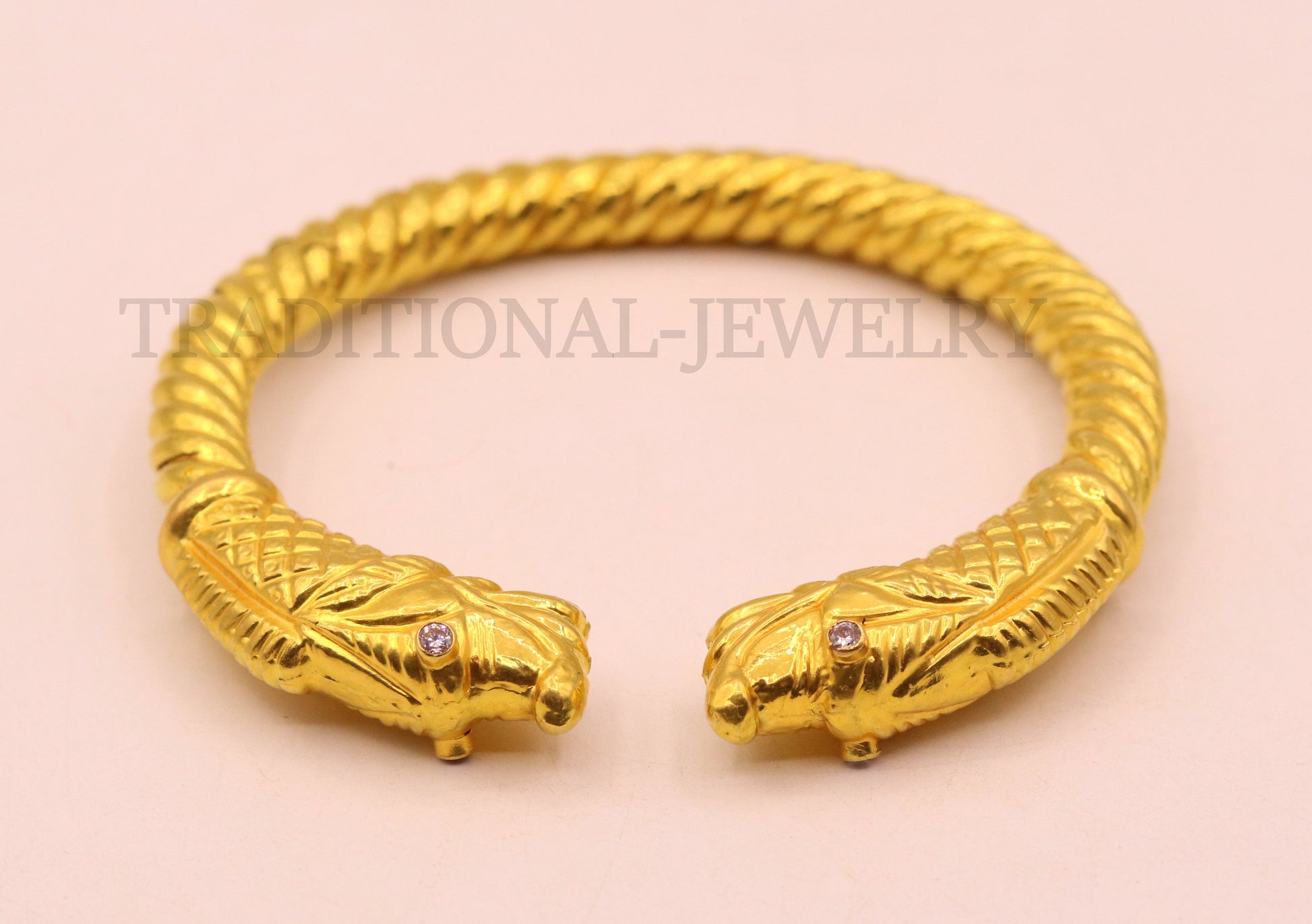 22kt yellow gold handmade crocodile face bangle bracelet kada for men's jewelry gorgeous indian antique design tribal jewelry - TRIBAL ORNAMENTS