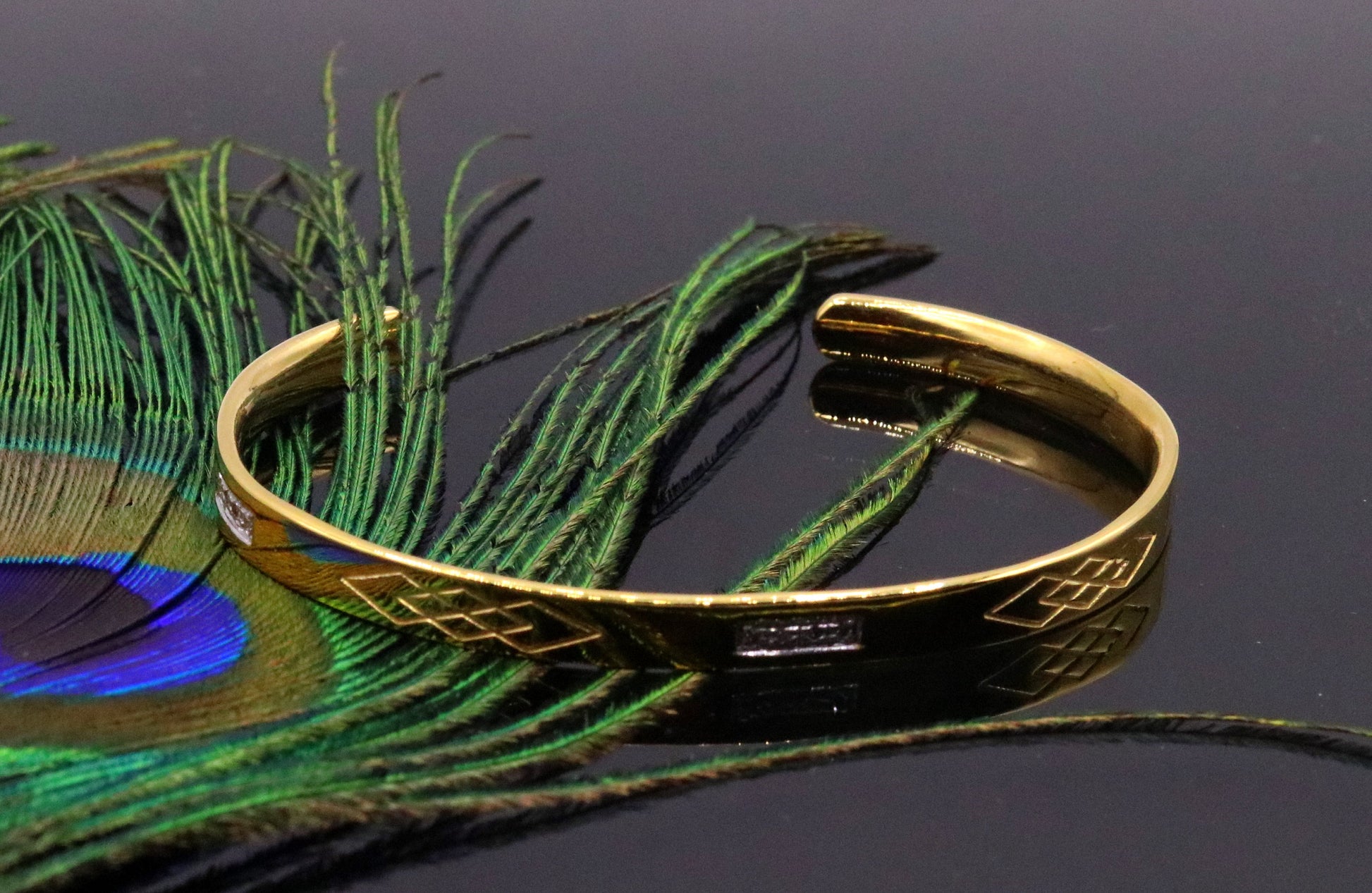 22k yellow gold solid handmade gorgeous open face bangle bracelet kada unisex gifting jewelry from india - TRIBAL ORNAMENTS