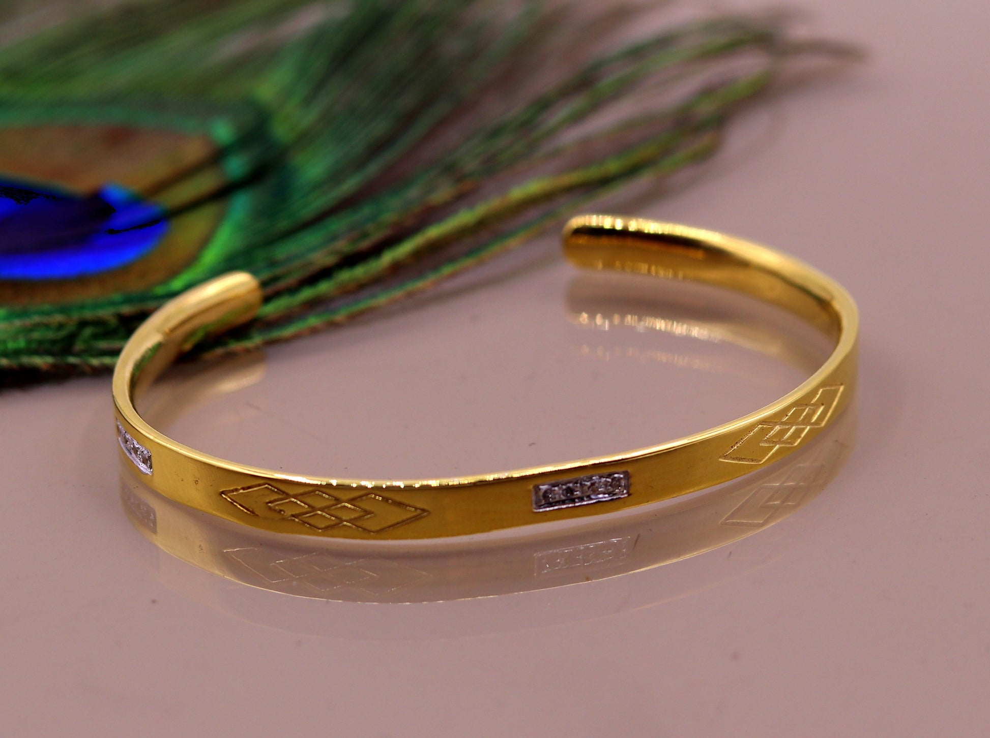 22k yellow gold solid handmade gorgeous open face bangle bracelet kada unisex gifting jewelry from india - TRIBAL ORNAMENTS