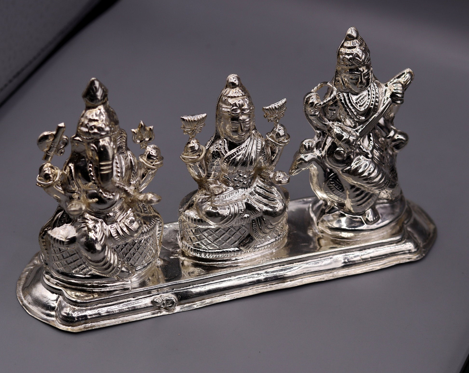 Vintage handmade silver Indian goddess Laxmi, Saraswati Ganesha figurine statue art for puja, puja article, silver utensils, silver art - TRIBAL ORNAMENTS