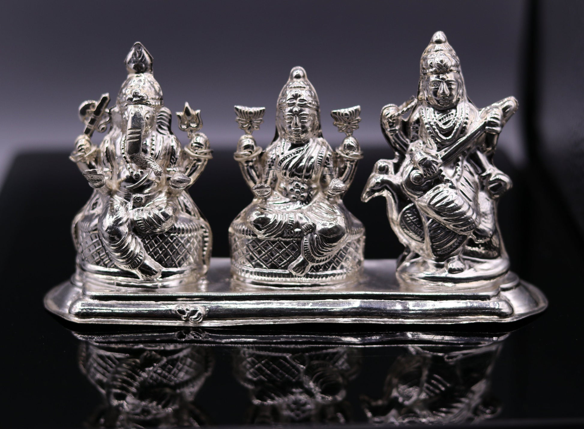 Vintage handmade silver Indian goddess Laxmi, Saraswati Ganesha figurine statue art for puja, puja article, silver utensils, silver art - TRIBAL ORNAMENTS