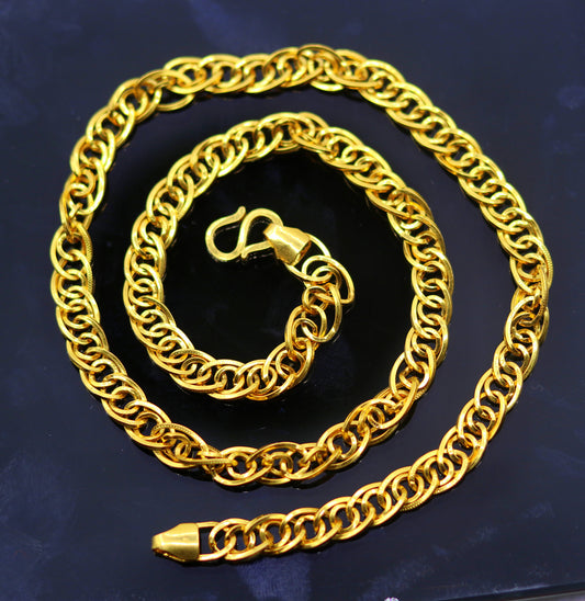 22k yellow gold certified authentic chain necklace gorgeous design link chain unisex jewelry from rajasthan india - TRIBAL ORNAMENTS