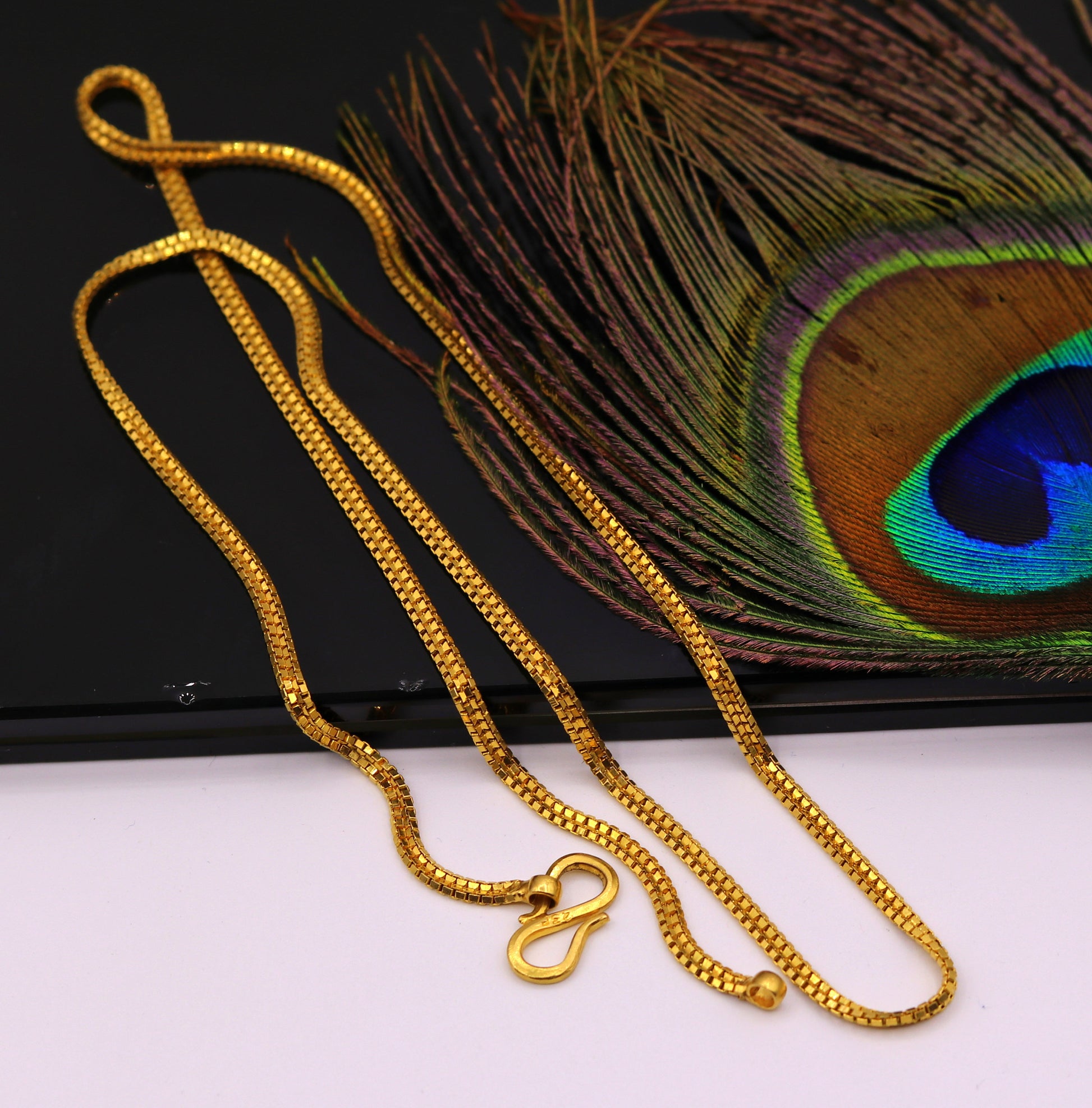 22inches handmade double box chain 22karat yellow gold necklace fabulous solid vintage unisex handcrafted chain necklace from india ch177 - TRIBAL ORNAMENTS