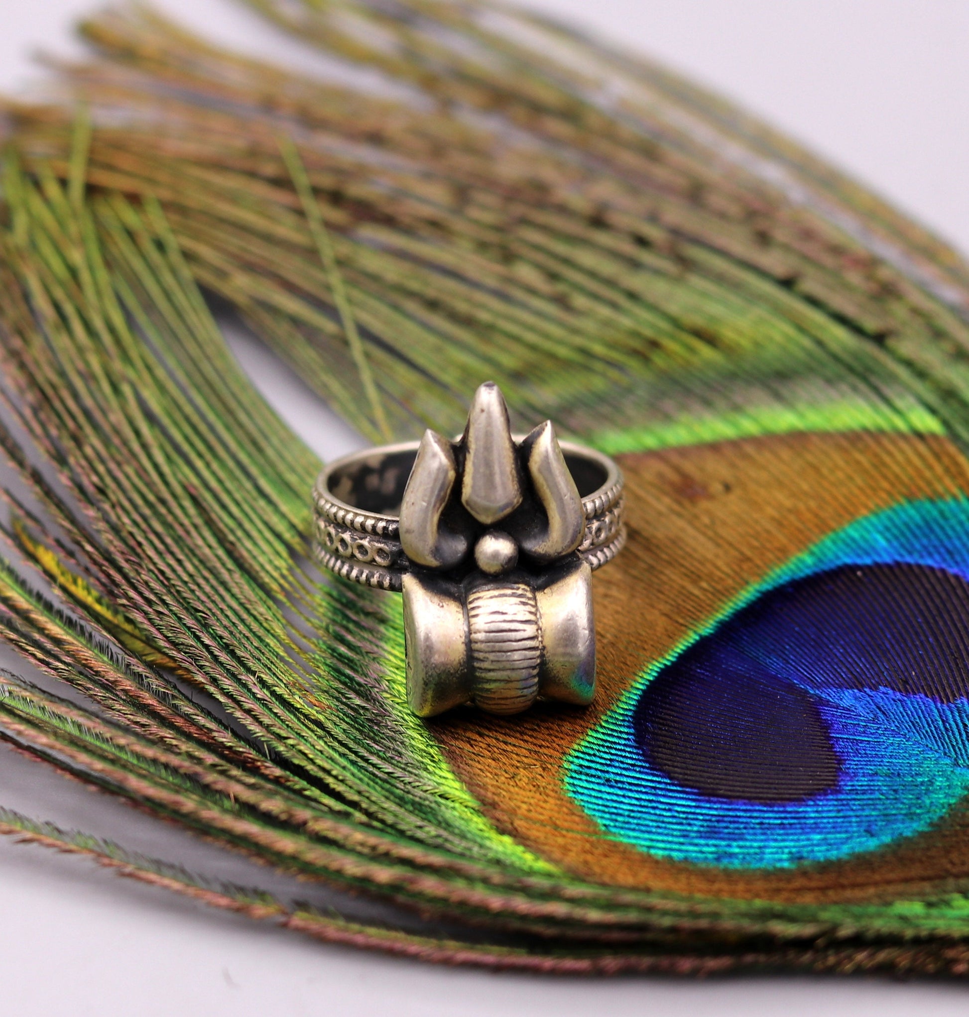 Vintage handmade 925 silver beautiful customized lord shiva trishul damaru shape fabulous adjustable tribal jewelry sr25 - TRIBAL ORNAMENTS