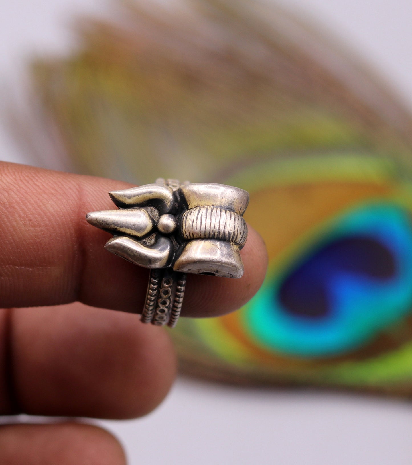 Vintage handmade 925 silver beautiful customized lord shiva trishul damaru shape fabulous adjustable tribal jewelry sr25 - TRIBAL ORNAMENTS