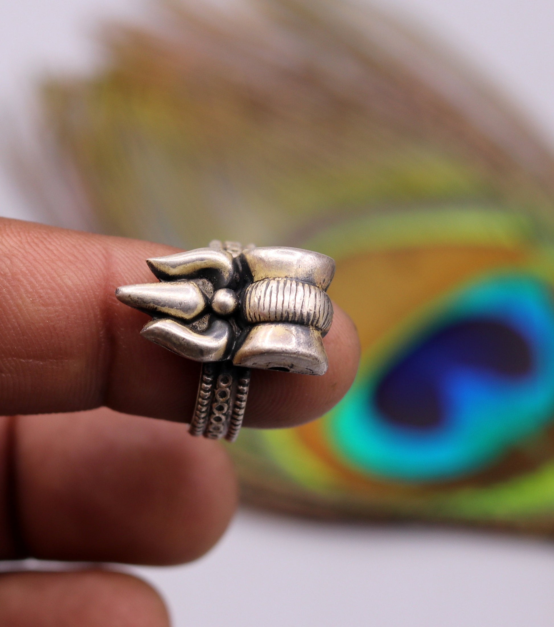 Vintage handmade 925 silver beautiful customized lord shiva trishul damaru shape fabulous adjustable tribal jewelry sr25 - TRIBAL ORNAMENTS