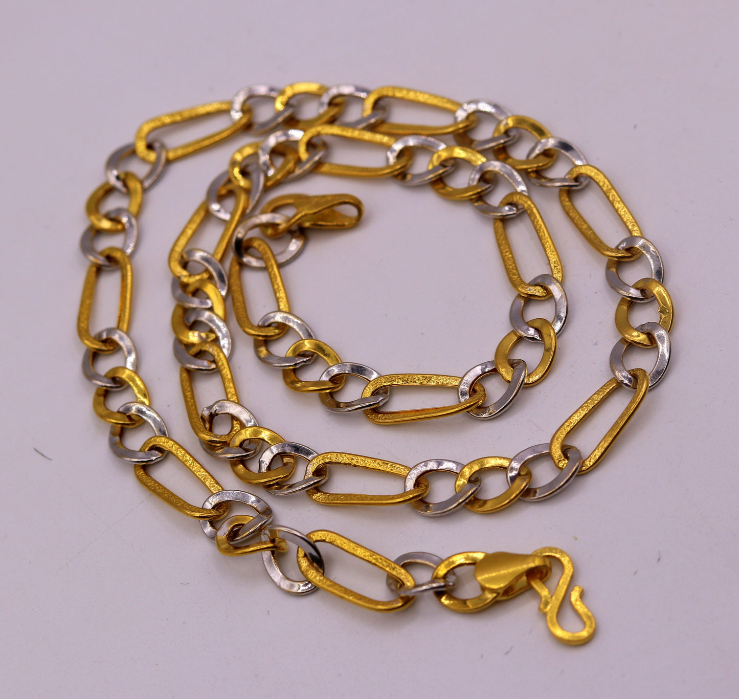 22kt yellow gold handmade chain with rhodium color design amazing figaro chain unisex gifting necklace ch190 - TRIBAL ORNAMENTS