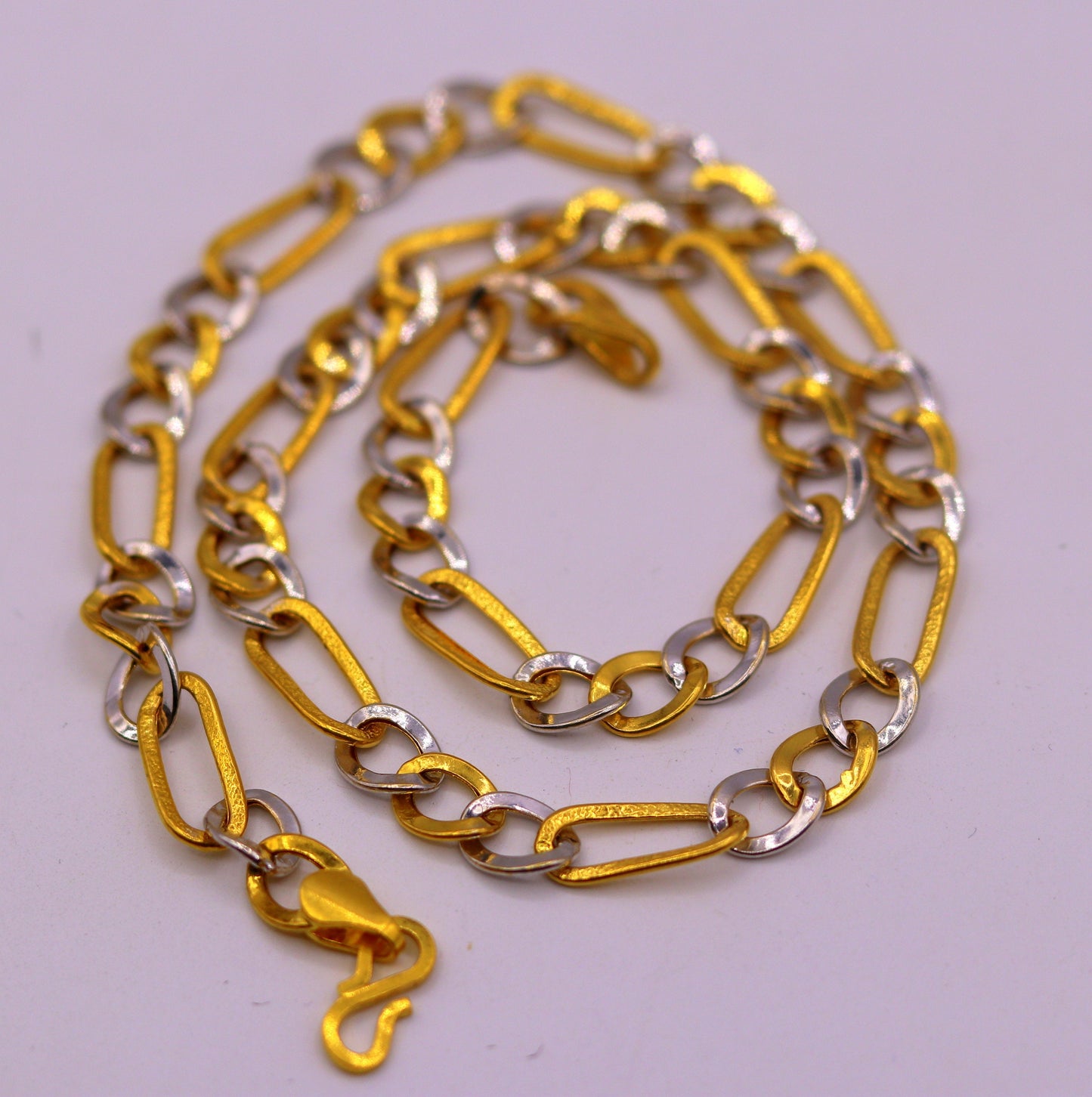 22kt yellow gold handmade chain with rhodium color design amazing figaro chain unisex gifting necklace ch190 - TRIBAL ORNAMENTS