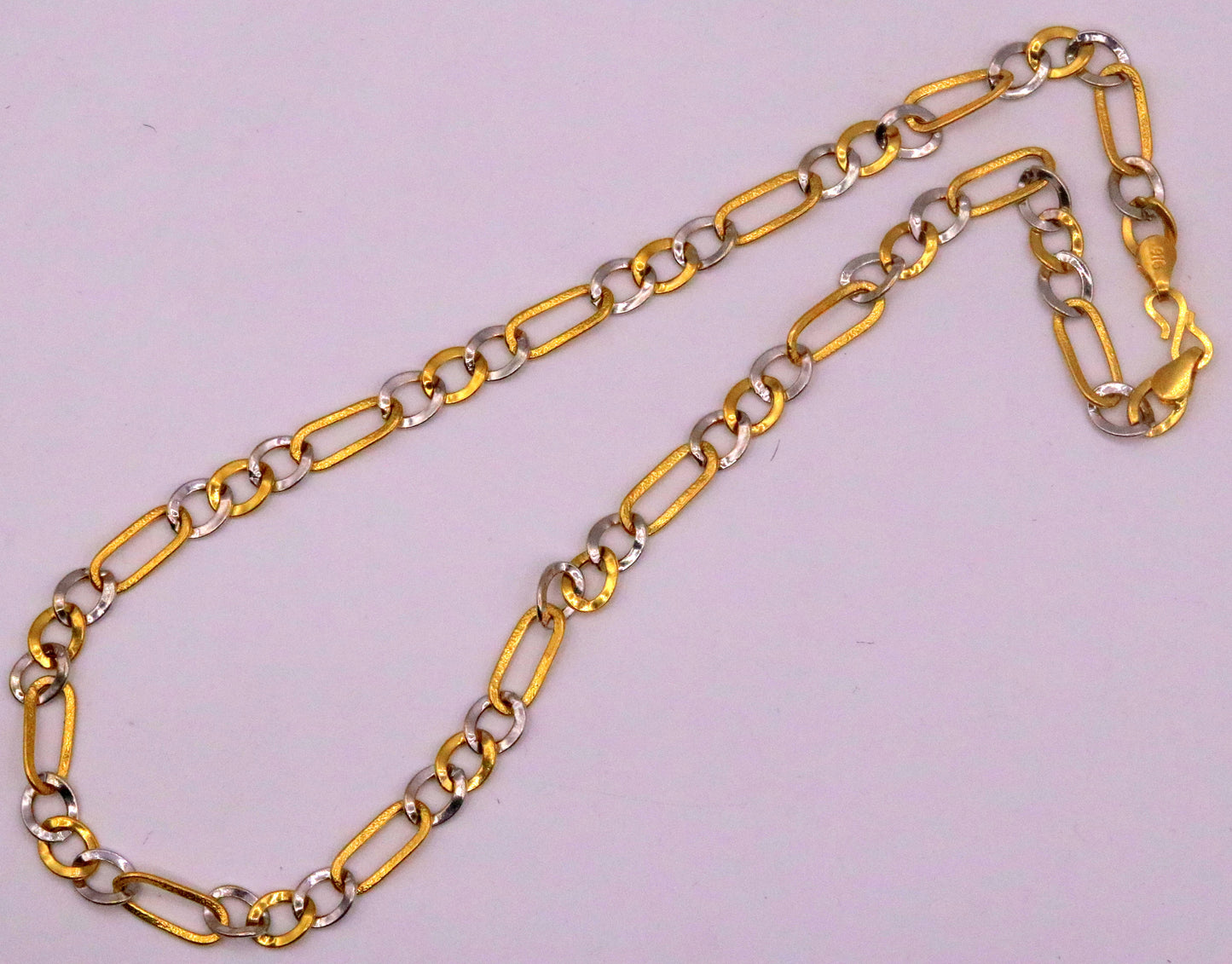 22kt yellow gold handmade chain with rhodium color design amazing figaro chain unisex gifting necklace ch190 - TRIBAL ORNAMENTS