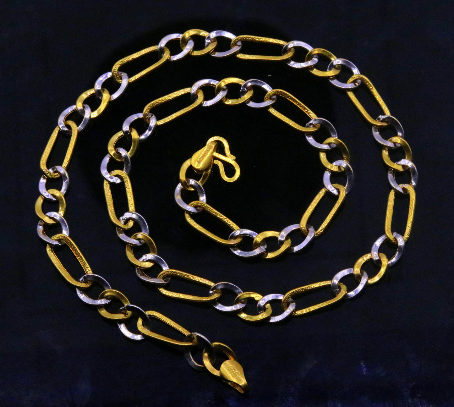 22kt yellow gold handmade chain with rhodium color design amazing figaro chain unisex gifting necklace ch190 - TRIBAL ORNAMENTS