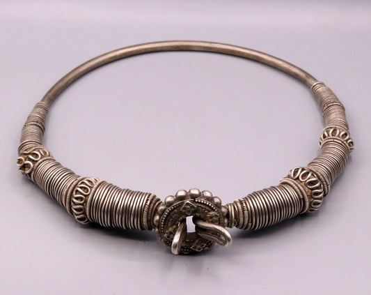 Vintage antique solid silver handmade necklace choker indian tribal jewelry 'hasali' necklace from india Rajasthan osn04 - TRIBAL ORNAMENTS