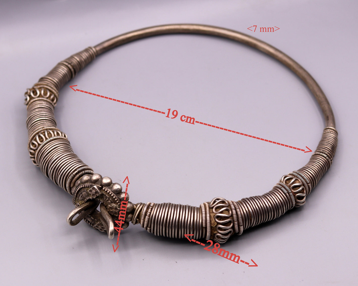Vintage antique solid silver handmade necklace choker indian tribal jewelry 'hasali' necklace from india Rajasthan osn04 - TRIBAL ORNAMENTS