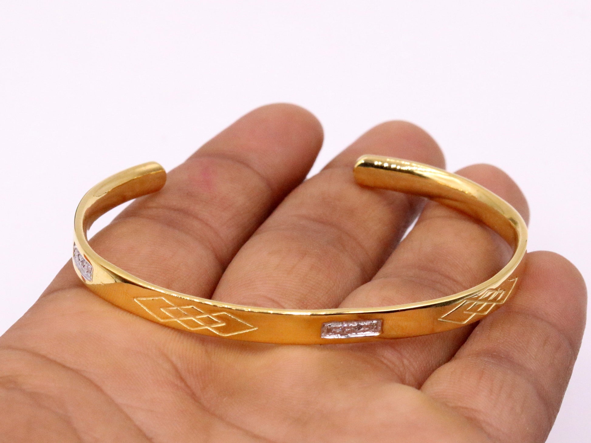 22k yellow gold solid handmade gorgeous open face bangle bracelet kada unisex gifting jewelry from india - TRIBAL ORNAMENTS