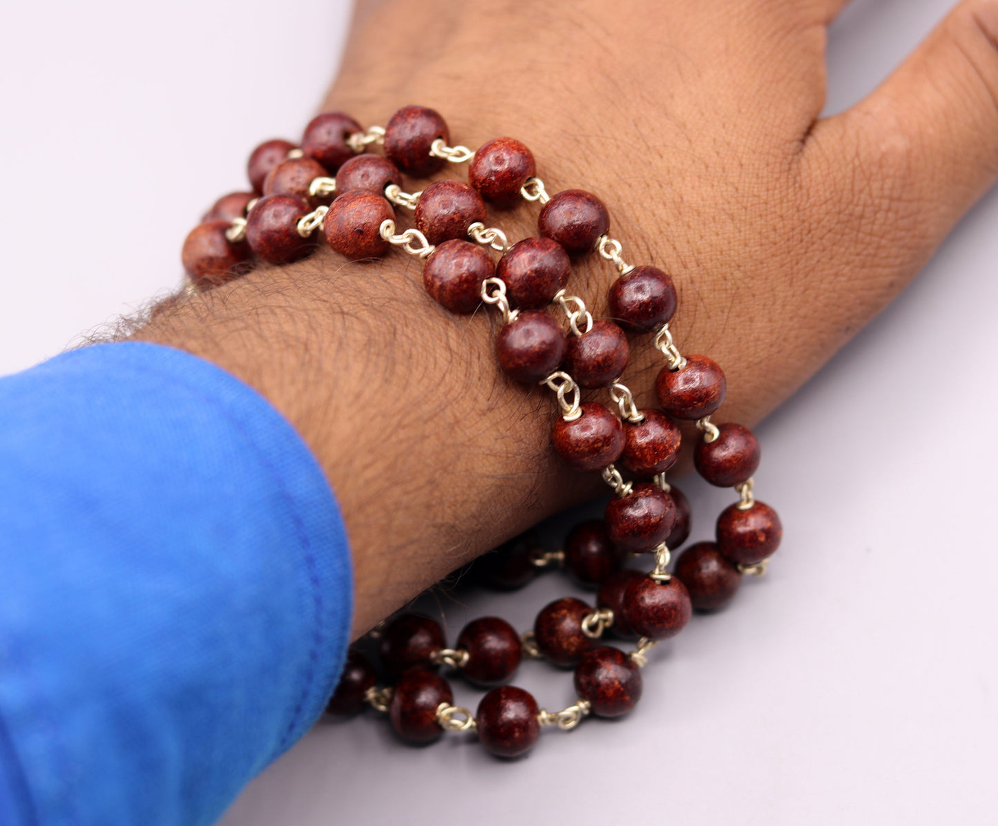 925 Solid silver red Sandal wood beads jaap mala handcrafted 54 beads jaap mala necklace chain use for medical india jewelry ch26 - TRIBAL ORNAMENTS