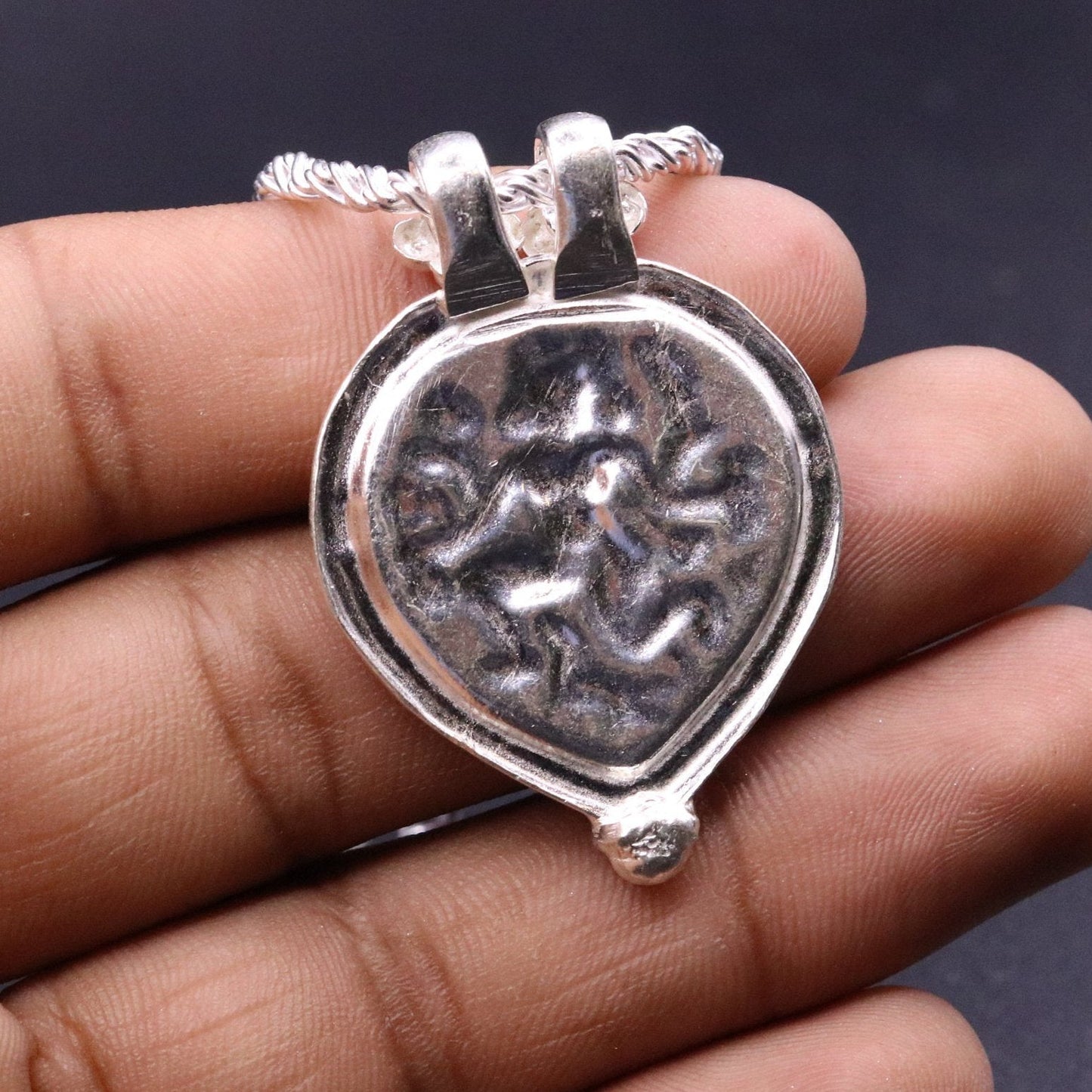Indian tribal deity's bheru ji handmade solid silver pendant with necklace chain tribal jewelry for unisex nsp24 - TRIBAL ORNAMENTS