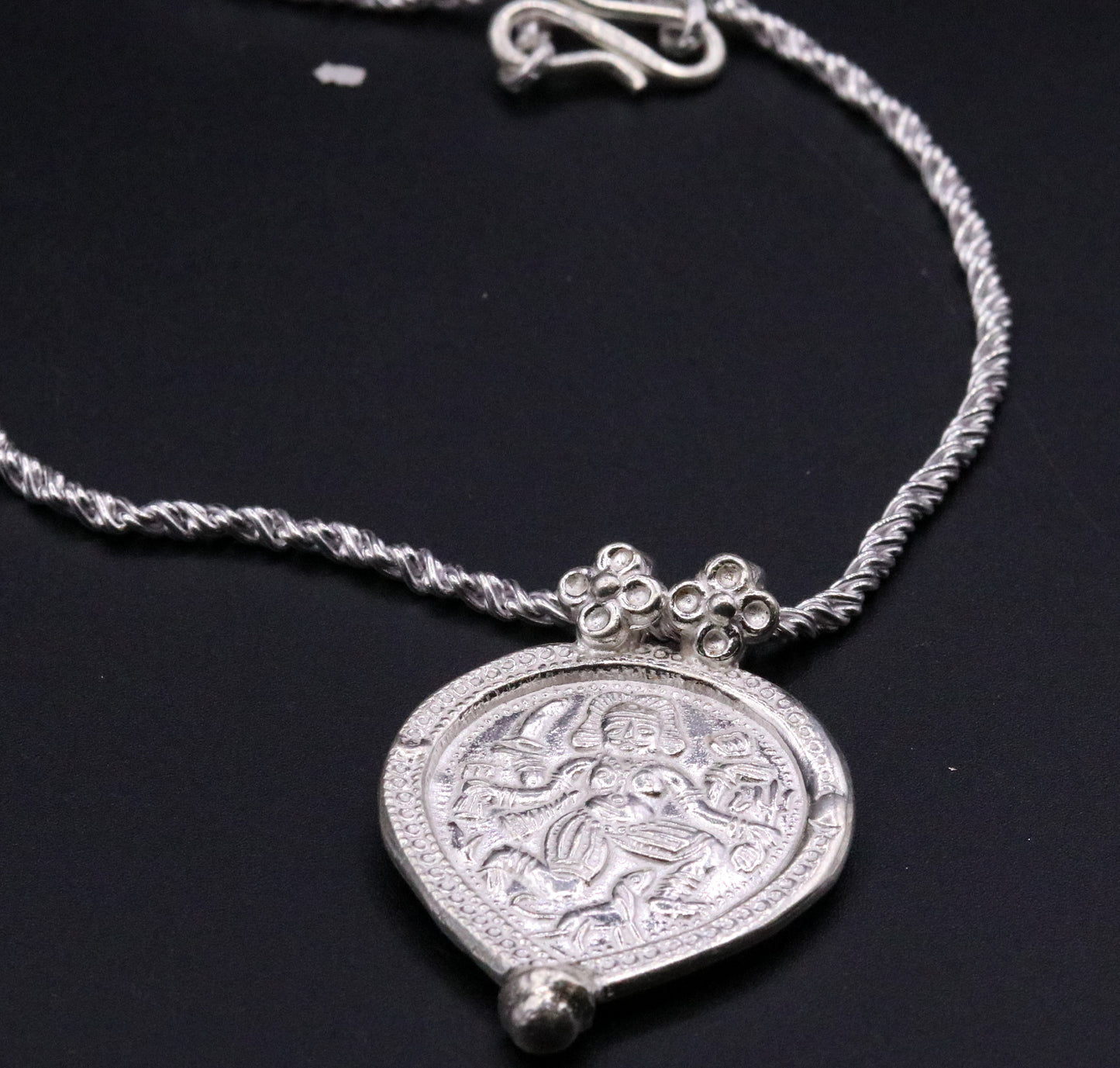 Indian tribal deity's bheru ji handmade solid silver pendant with necklace chain tribal jewelry for unisex nsp24 - TRIBAL ORNAMENTS