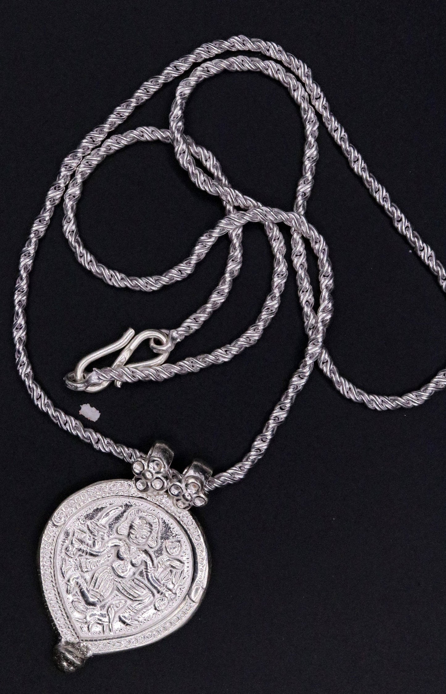 Indian tribal deity's bheru ji handmade solid silver pendant with necklace chain tribal jewelry for unisex nsp24 - TRIBAL ORNAMENTS