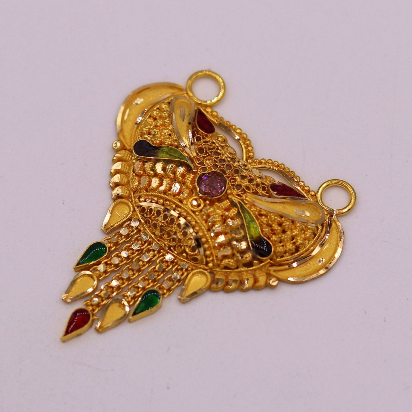 Handcrafted 22k yellow gold 916 hallmarked filigree work solid pendant necklace traditional art of indian tribal jewelry gp10 - TRIBAL ORNAMENTS