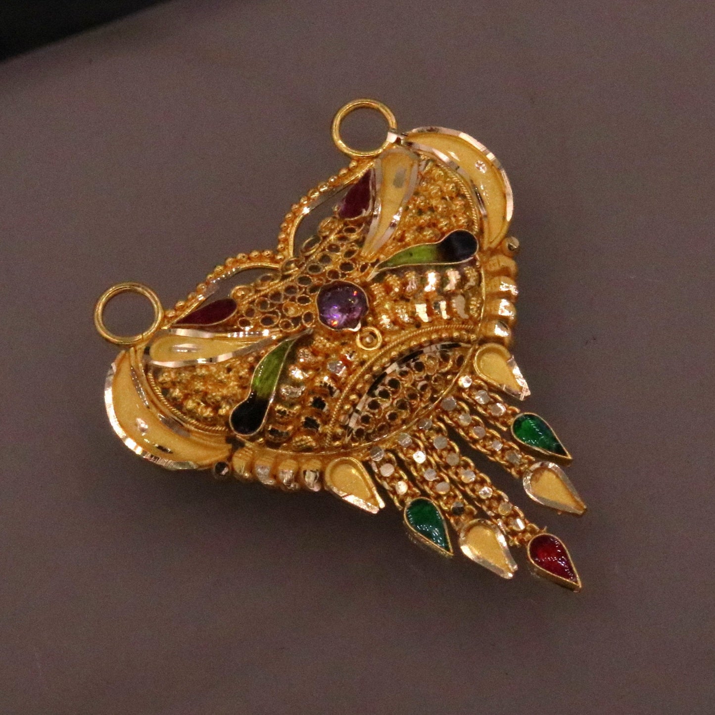 Handcrafted 22k yellow gold 916 hallmarked filigree work solid pendant necklace traditional art of indian tribal jewelry gp10 - TRIBAL ORNAMENTS