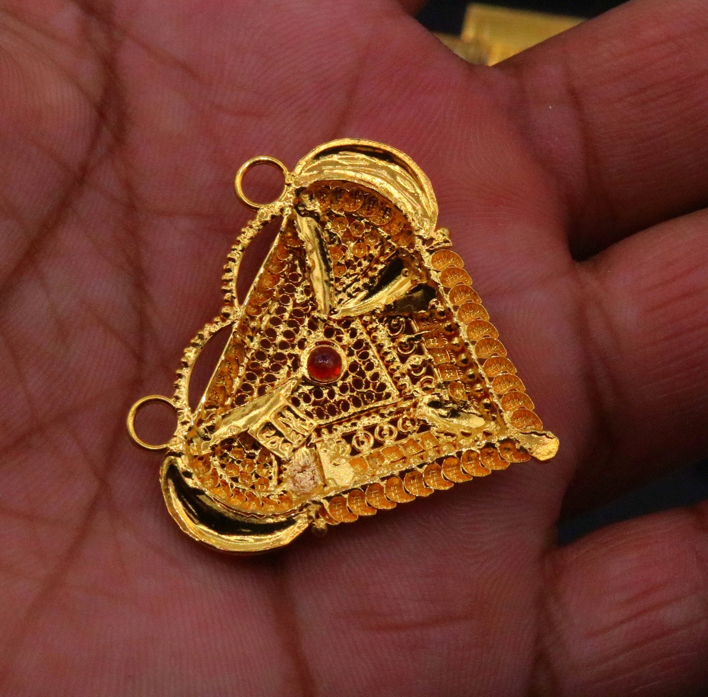 Vintage design Genuine certified 22kt yellow gold filigree work meenakari pendant necklace traditional art of indian tribal jewelry gp13 - TRIBAL ORNAMENTS