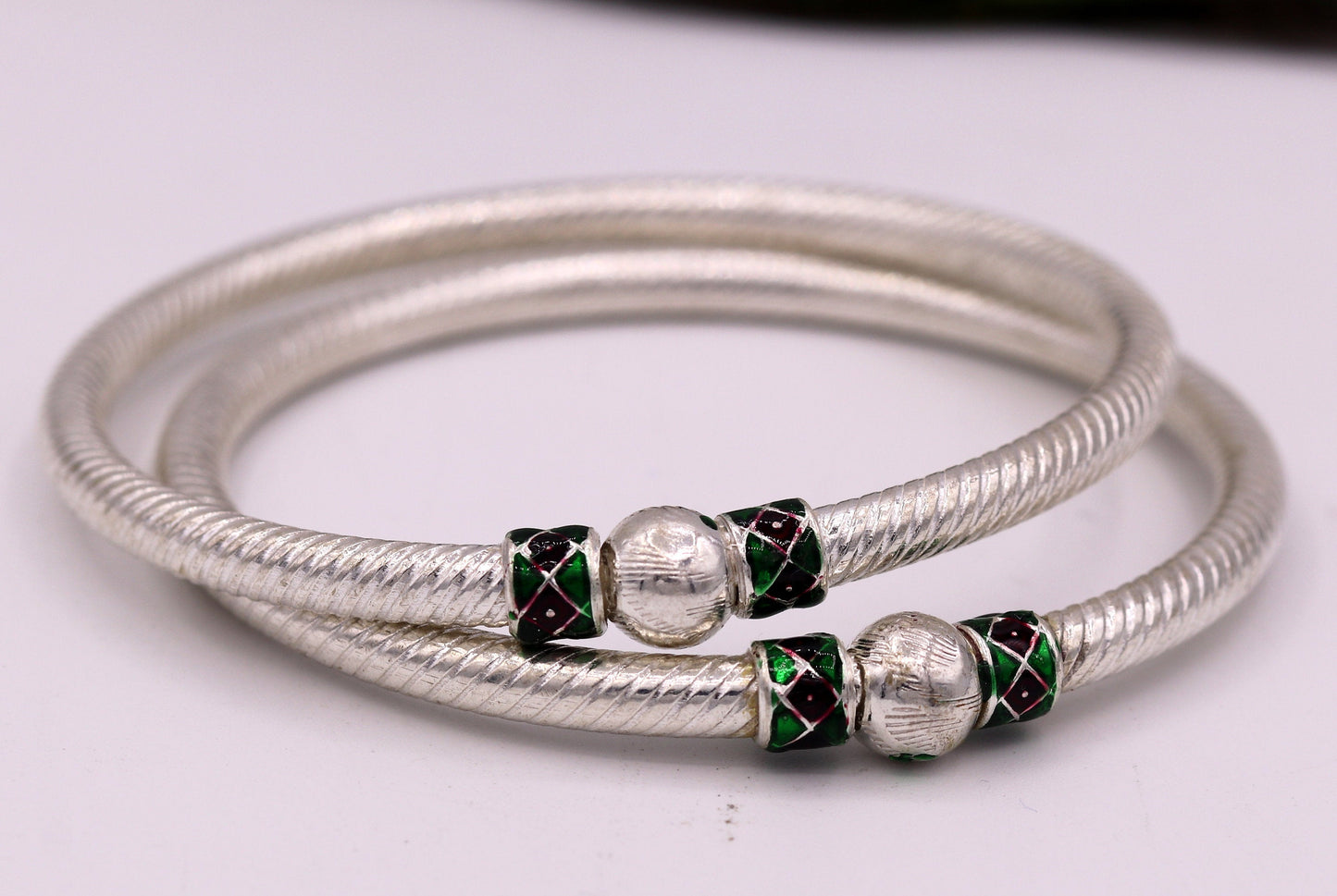 Sterling silver handmade indian tribal bangle bracelet kada jewelry for women's girl's belly dance from rajasthan india ba16 - TRIBAL ORNAMENTS