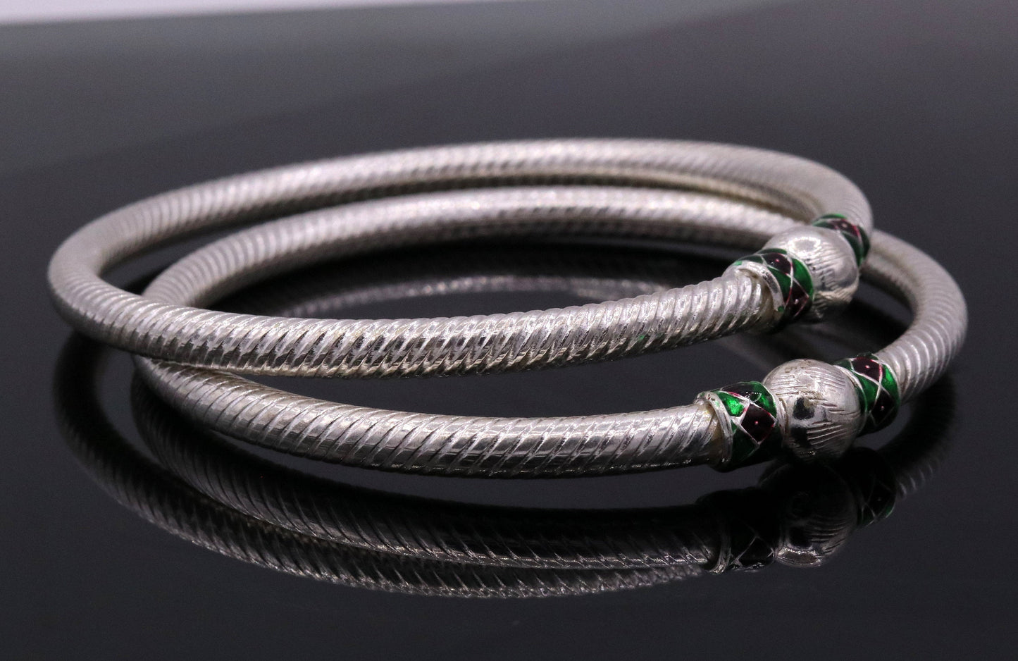 Sterling silver handmade indian tribal bangle bracelet kada jewelry for women's girl's belly dance from rajasthan india ba16 - TRIBAL ORNAMENTS