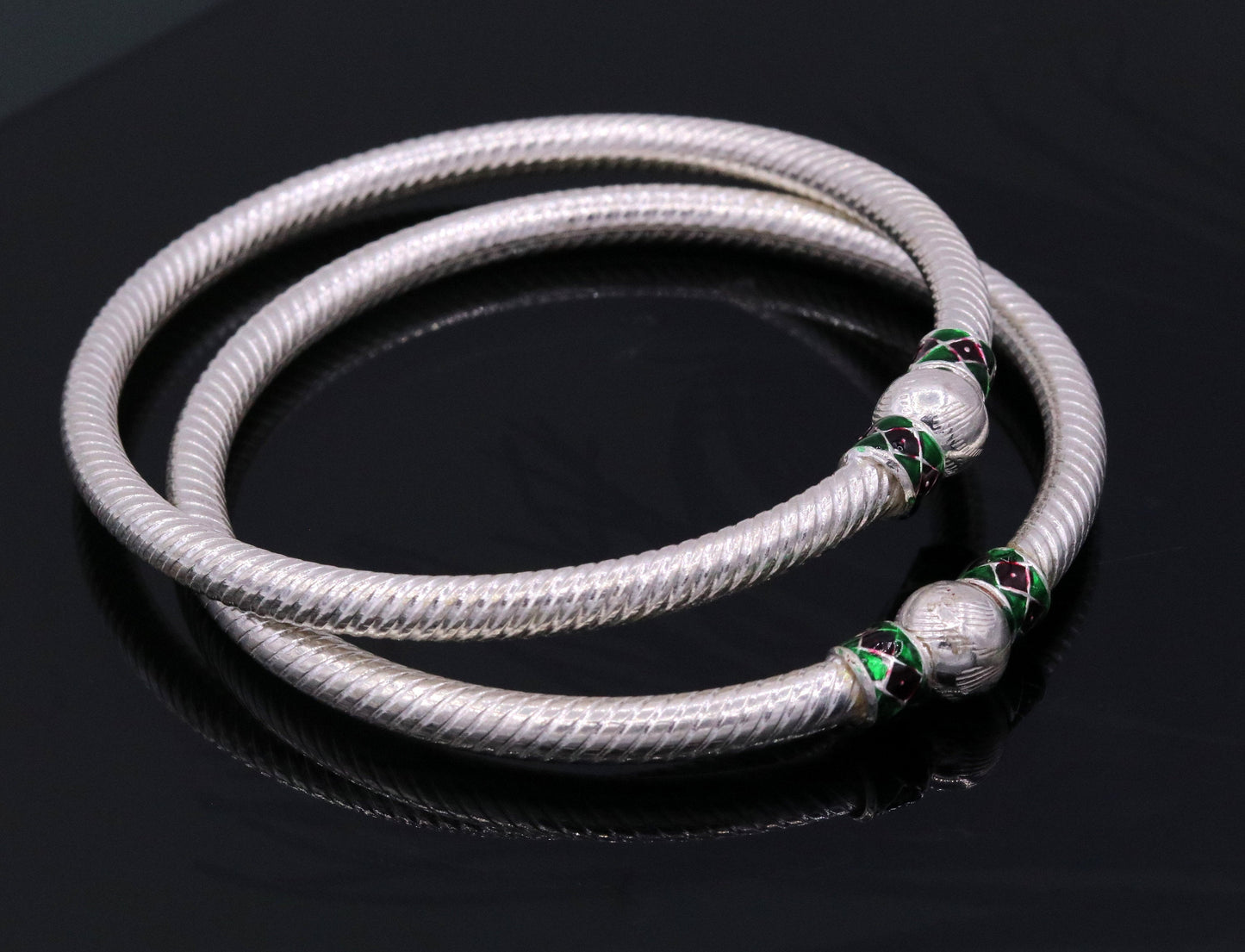 Sterling silver handmade indian tribal bangle bracelet kada jewelry for women's girl's belly dance from rajasthan india ba16 - TRIBAL ORNAMENTS