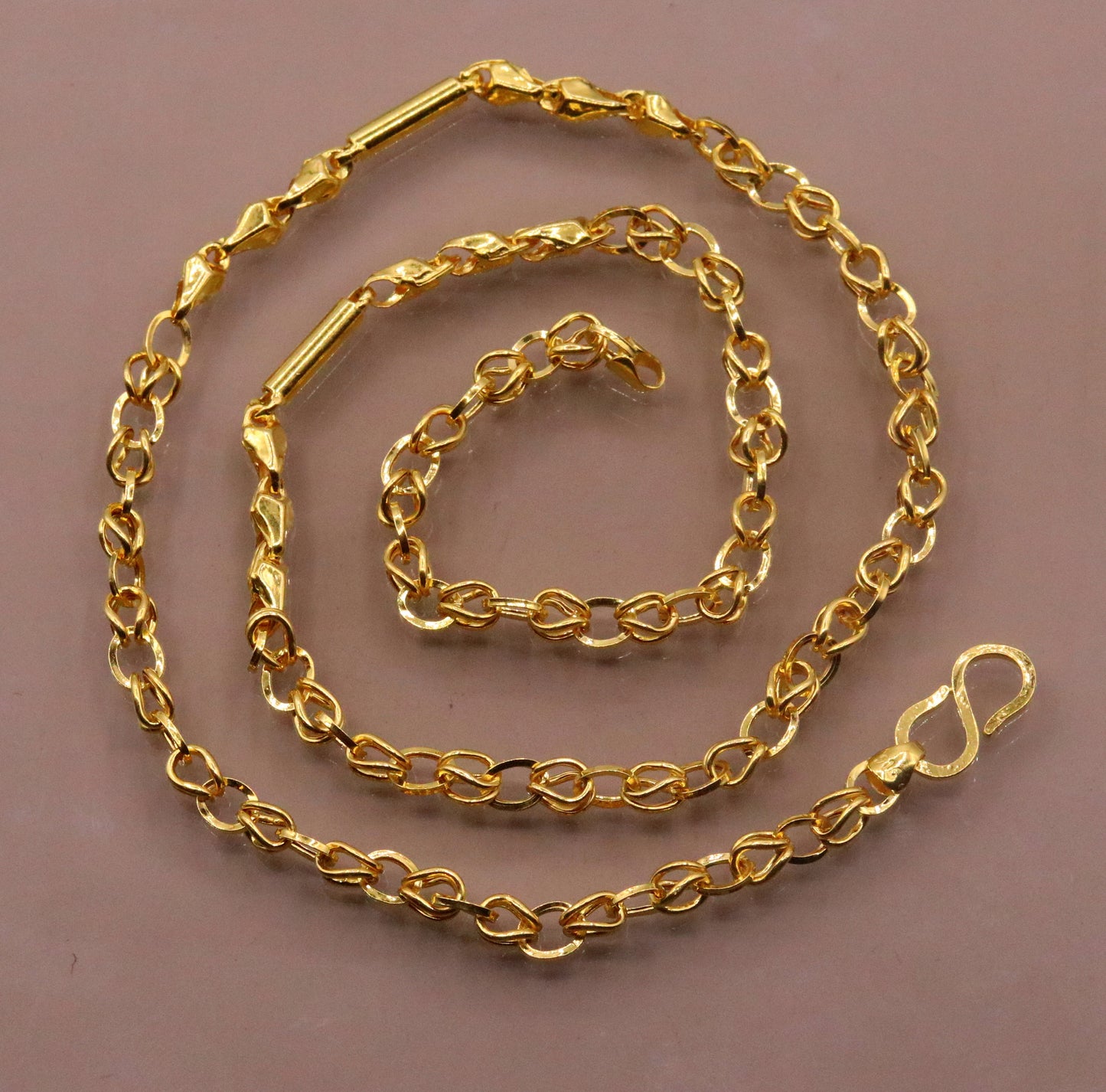 Vintage design handmade 22kt yellow gold fabulous link chain unisex gifting necklace chain with amazing design ch187 - TRIBAL ORNAMENTS
