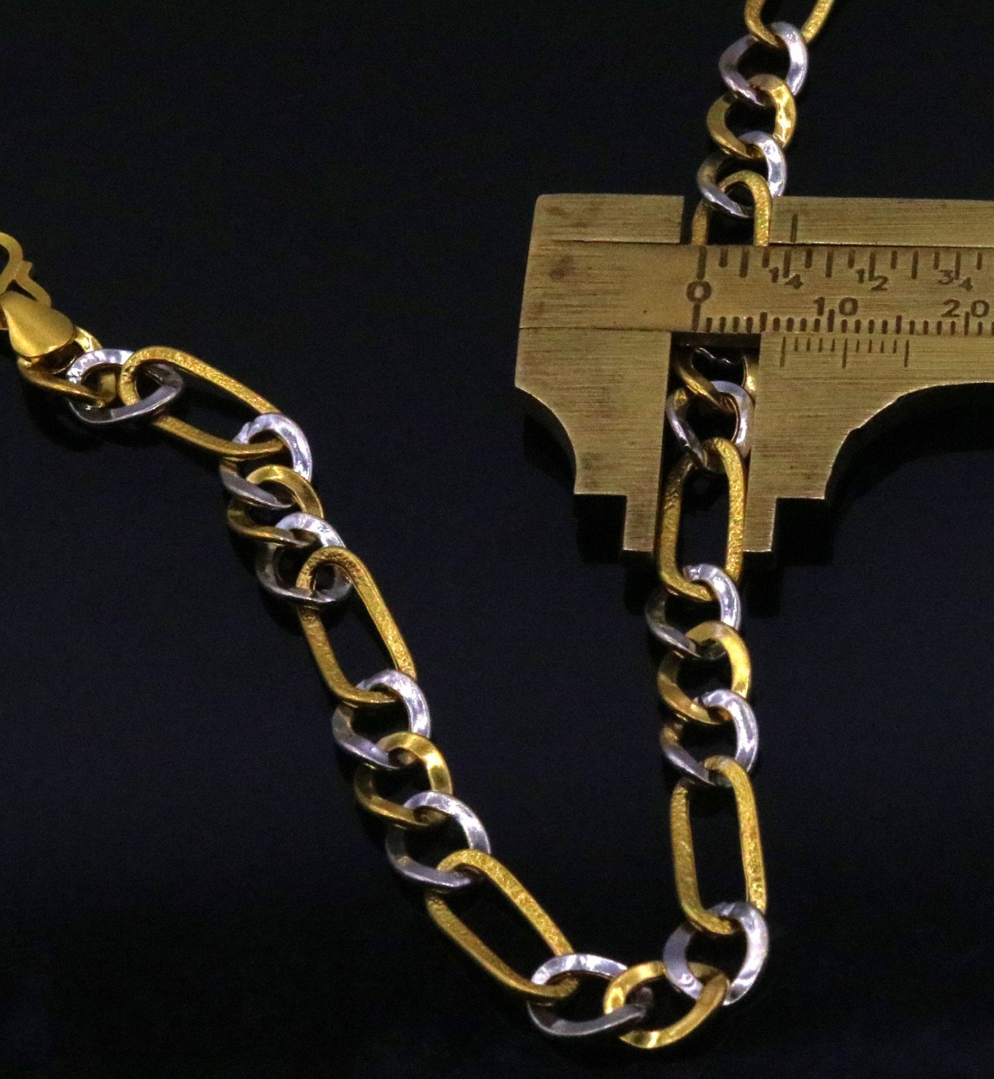 22kt yellow gold handmade chain with rhodium color design amazing figaro chain unisex gifting necklace ch190 - TRIBAL ORNAMENTS