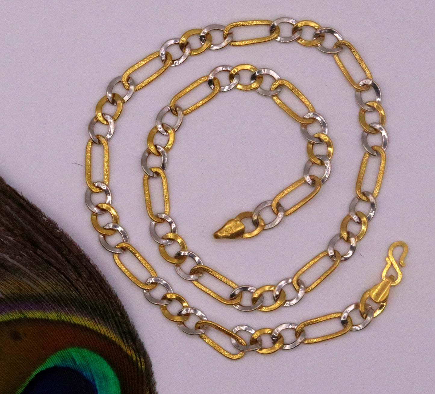 22kt yellow gold handmade chain with rhodium color design amazing figaro chain unisex gifting necklace ch190 - TRIBAL ORNAMENTS