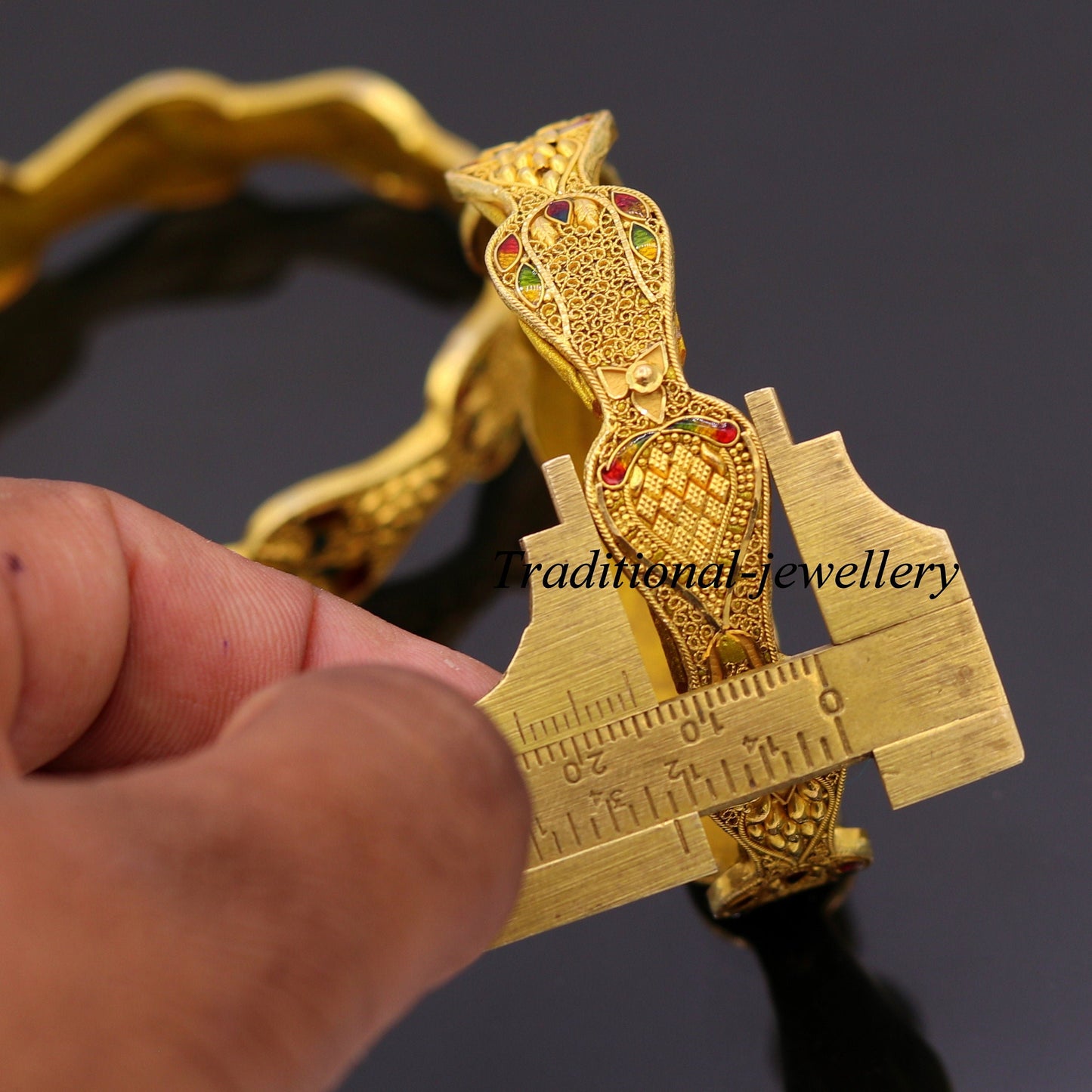 Genuine 22Kt yellow gold handmade solid filigree work bangle bracelet amazing design women's girl's bridal ba40  jewelry - TRIBAL ORNAMENTS