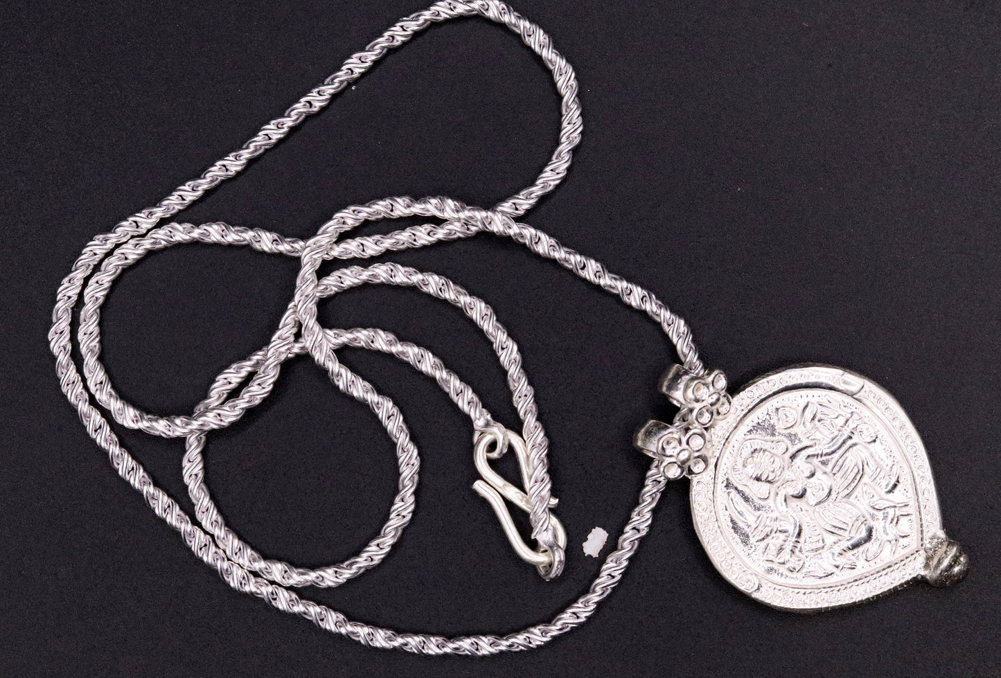 Indian tribal deity's bheru ji handmade solid silver pendant with necklace chain tribal jewelry for unisex nsp24 - TRIBAL ORNAMENTS
