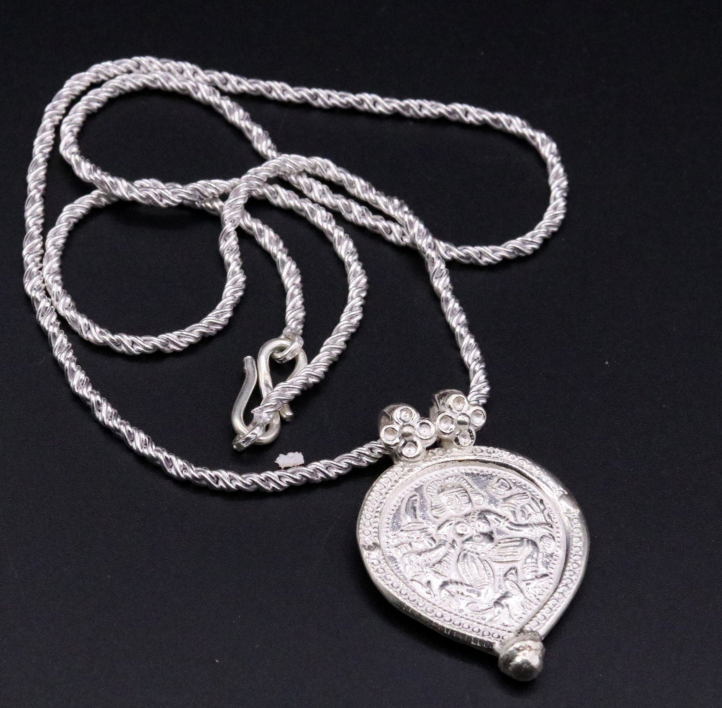 Indian tribal deity's bheru ji handmade solid silver pendant with necklace chain tribal jewelry for unisex nsp24 - TRIBAL ORNAMENTS