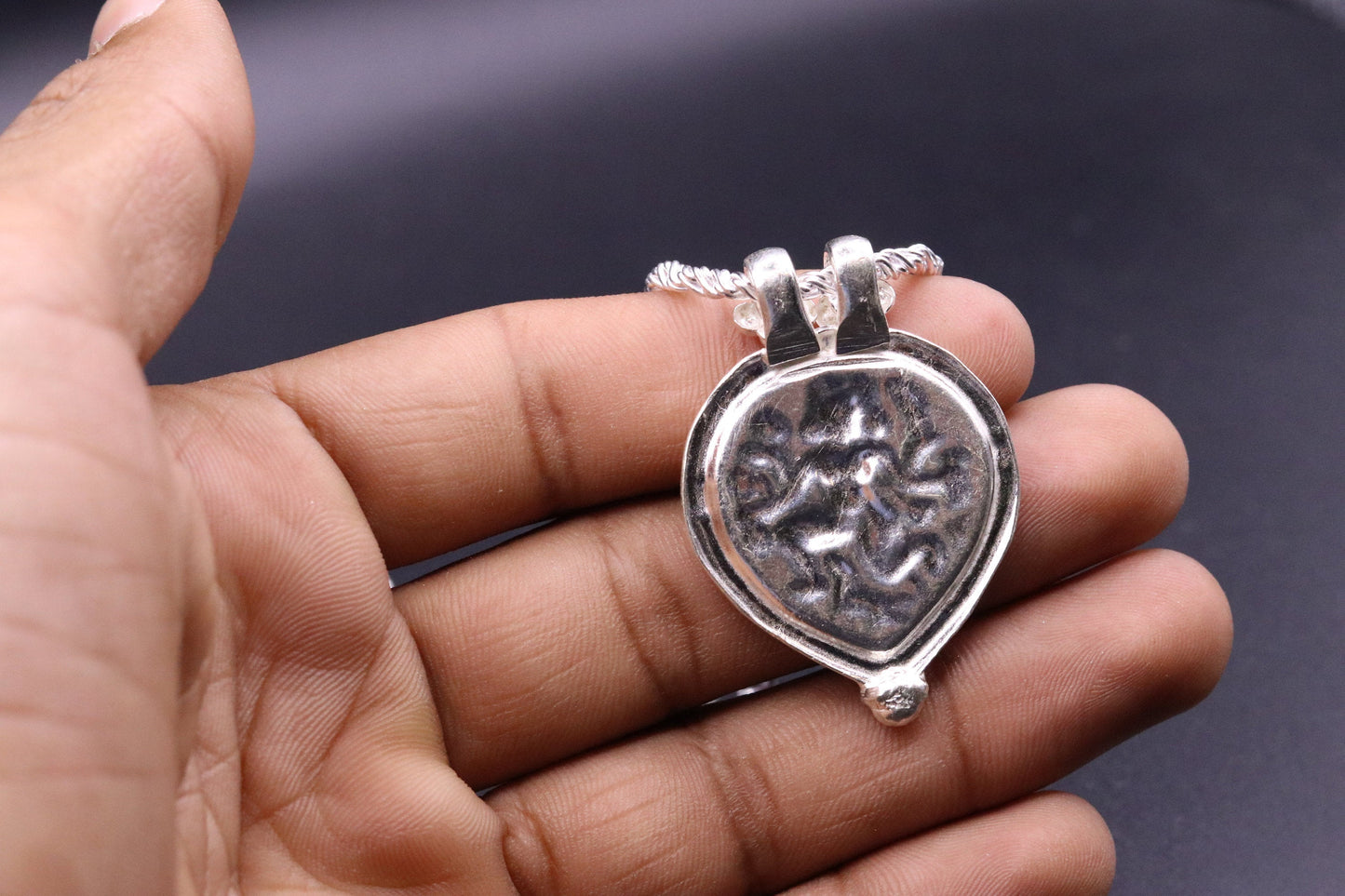 Indian tribal deity's bheru ji handmade solid silver pendant with necklace chain tribal jewelry for unisex nsp24 - TRIBAL ORNAMENTS