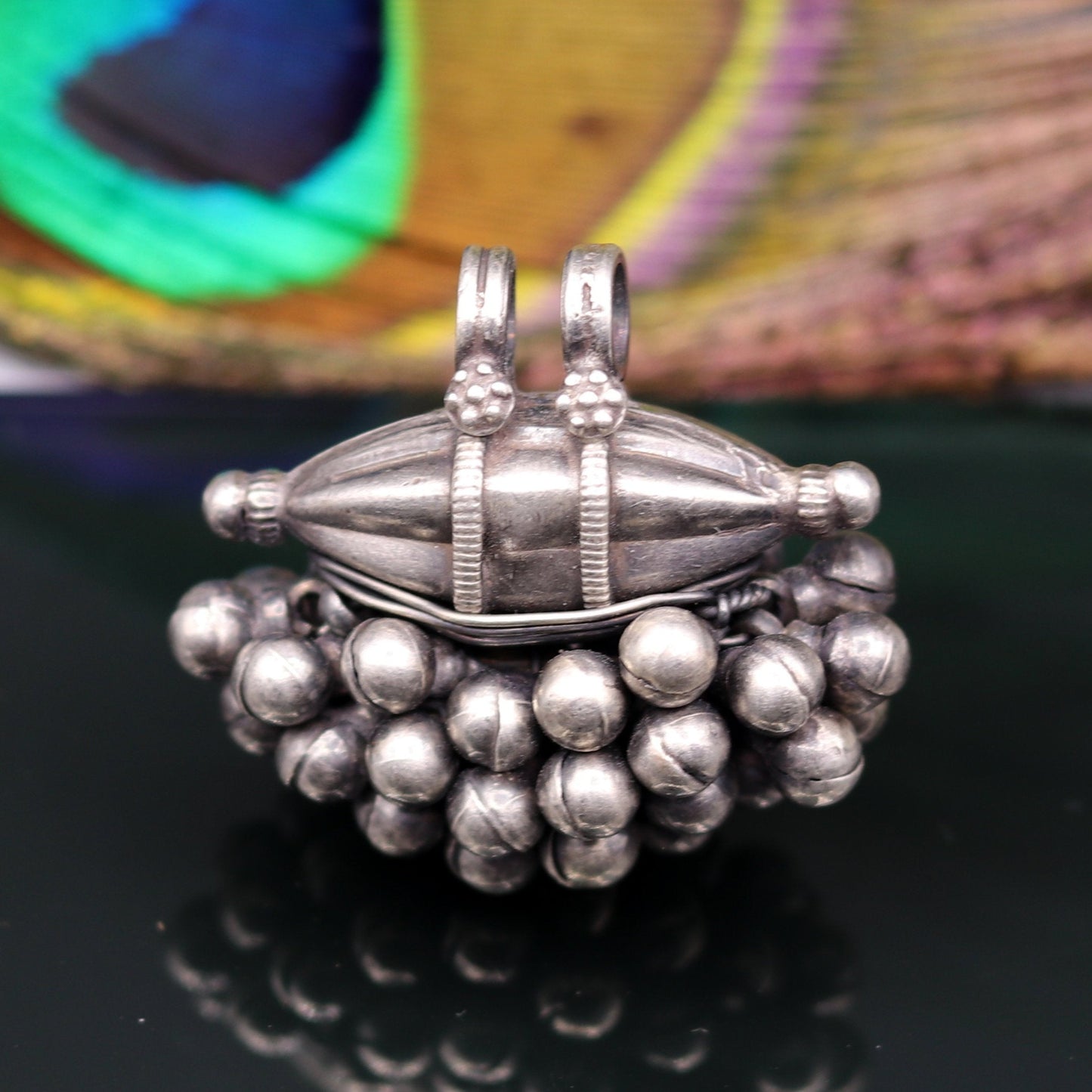 925 Sterling silver handmade solid pendant with hanging jingle bells awesome vintage antique design tribal jewelry nsp58 - TRIBAL ORNAMENTS