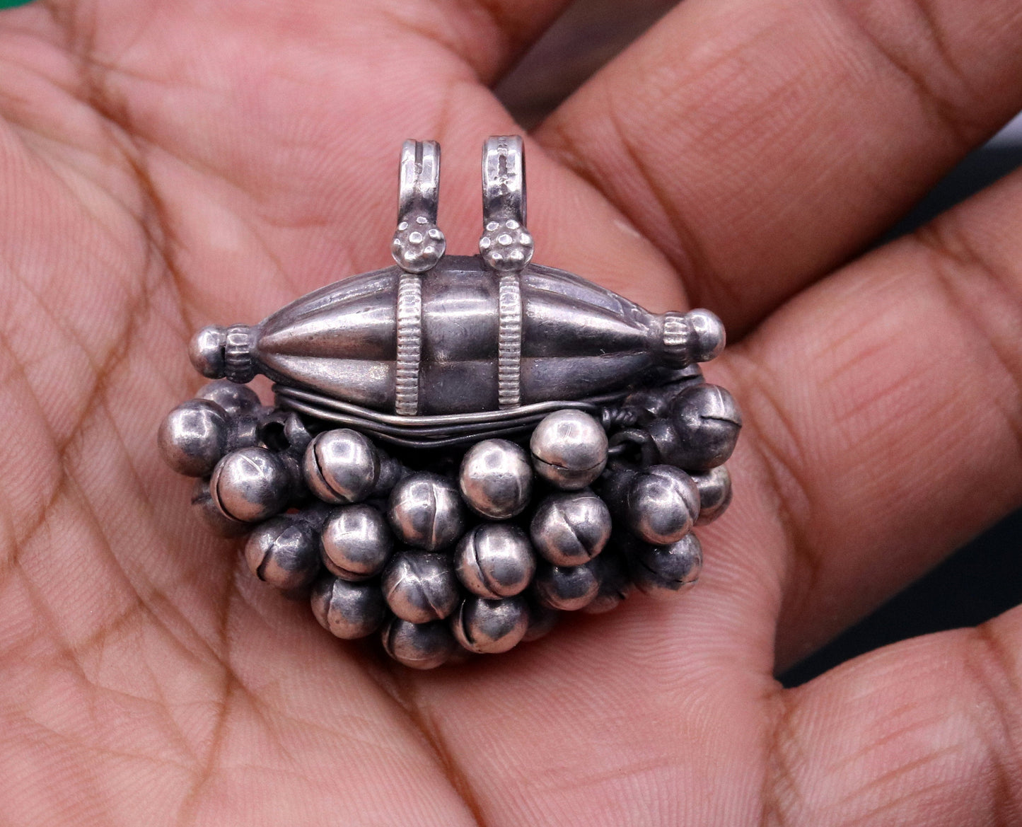 925 Sterling silver handmade solid pendant with hanging jingle bells awesome vintage antique design tribal jewelry nsp58 - TRIBAL ORNAMENTS