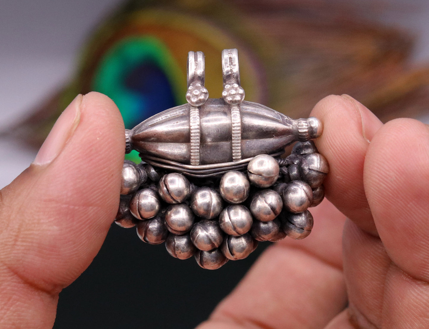 925 Sterling silver handmade solid pendant with hanging jingle bells awesome vintage antique design tribal jewelry nsp58 - TRIBAL ORNAMENTS