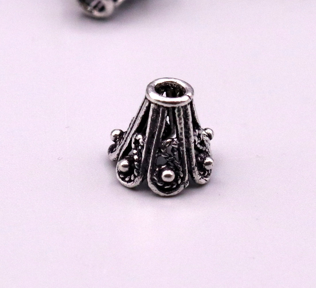 Lot 10 pieces Antique design handmade 925 sterling silver caps for loose beads for jewelry making ideas bd06 - TRIBAL ORNAMENTS