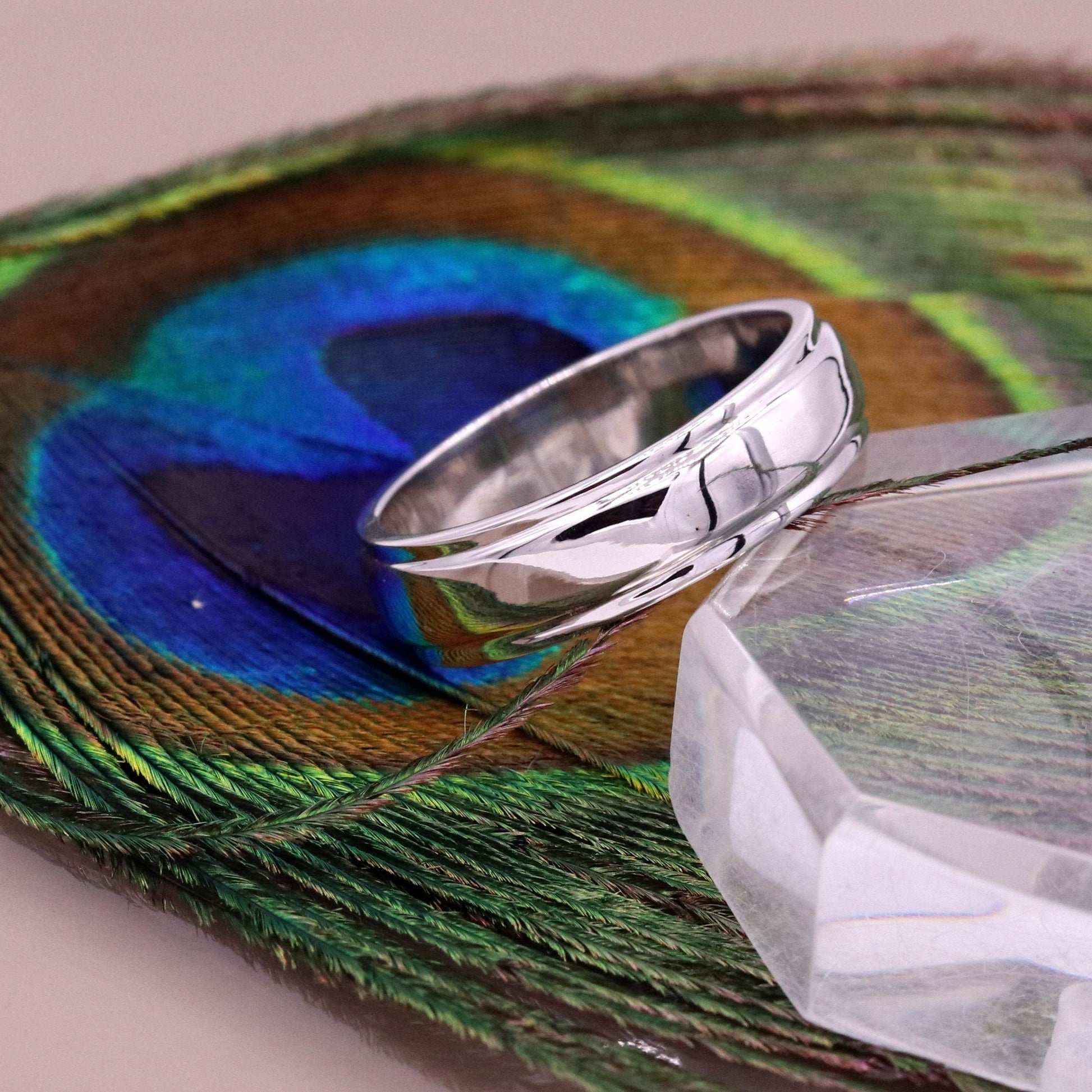 14 karat white gold handmade plain ring band for wedding anniversary engagement gifting unisex stylish genuine jewelry ring23 - TRIBAL ORNAMENTS