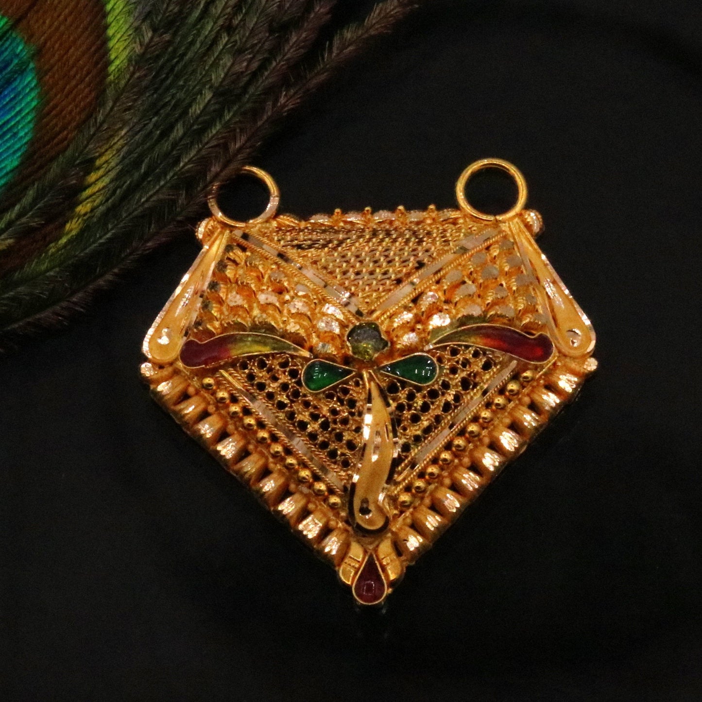 22karat yellow gold handmade genuine amazing filigree work pendant necklace india wedding party jewelry gp09 - TRIBAL ORNAMENTS