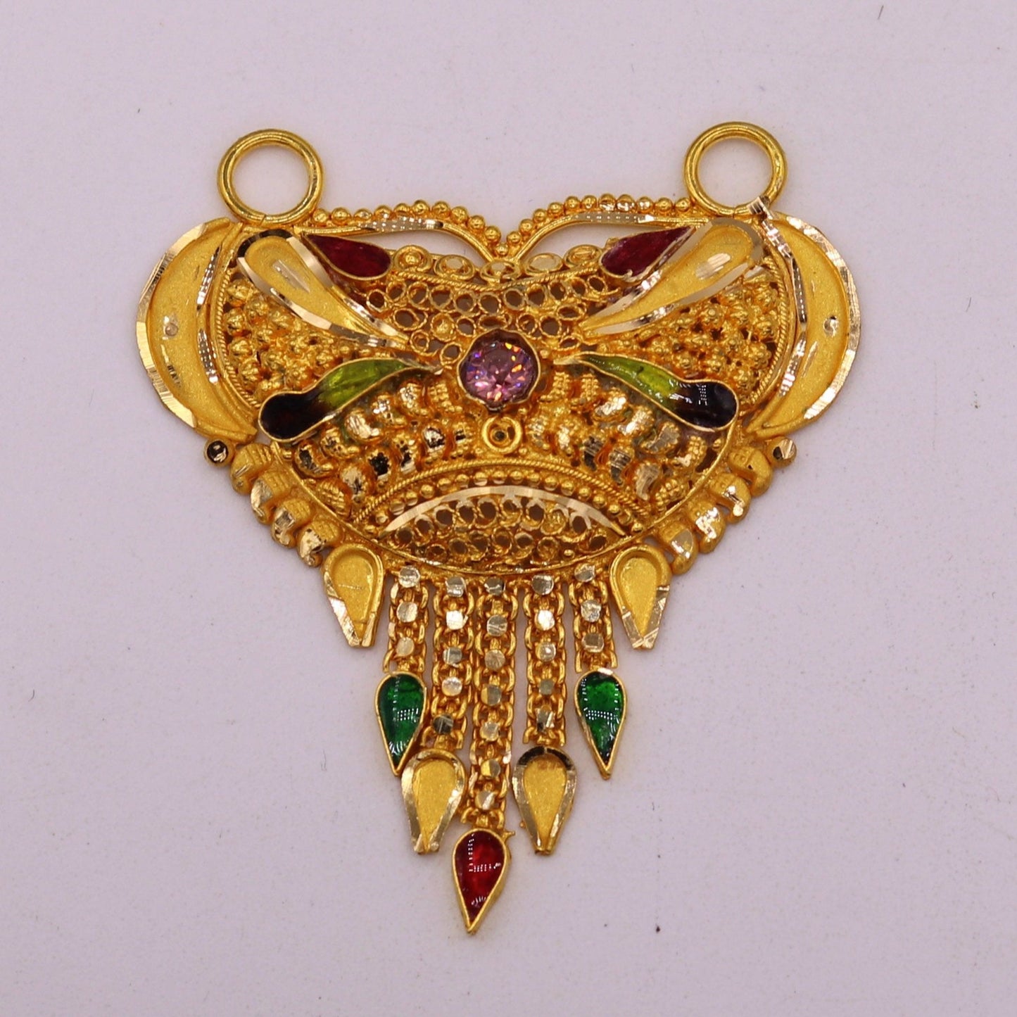 Handcrafted 22k yellow gold 916 hallmarked filigree work solid pendant necklace traditional art of indian tribal jewelry gp10 - TRIBAL ORNAMENTS