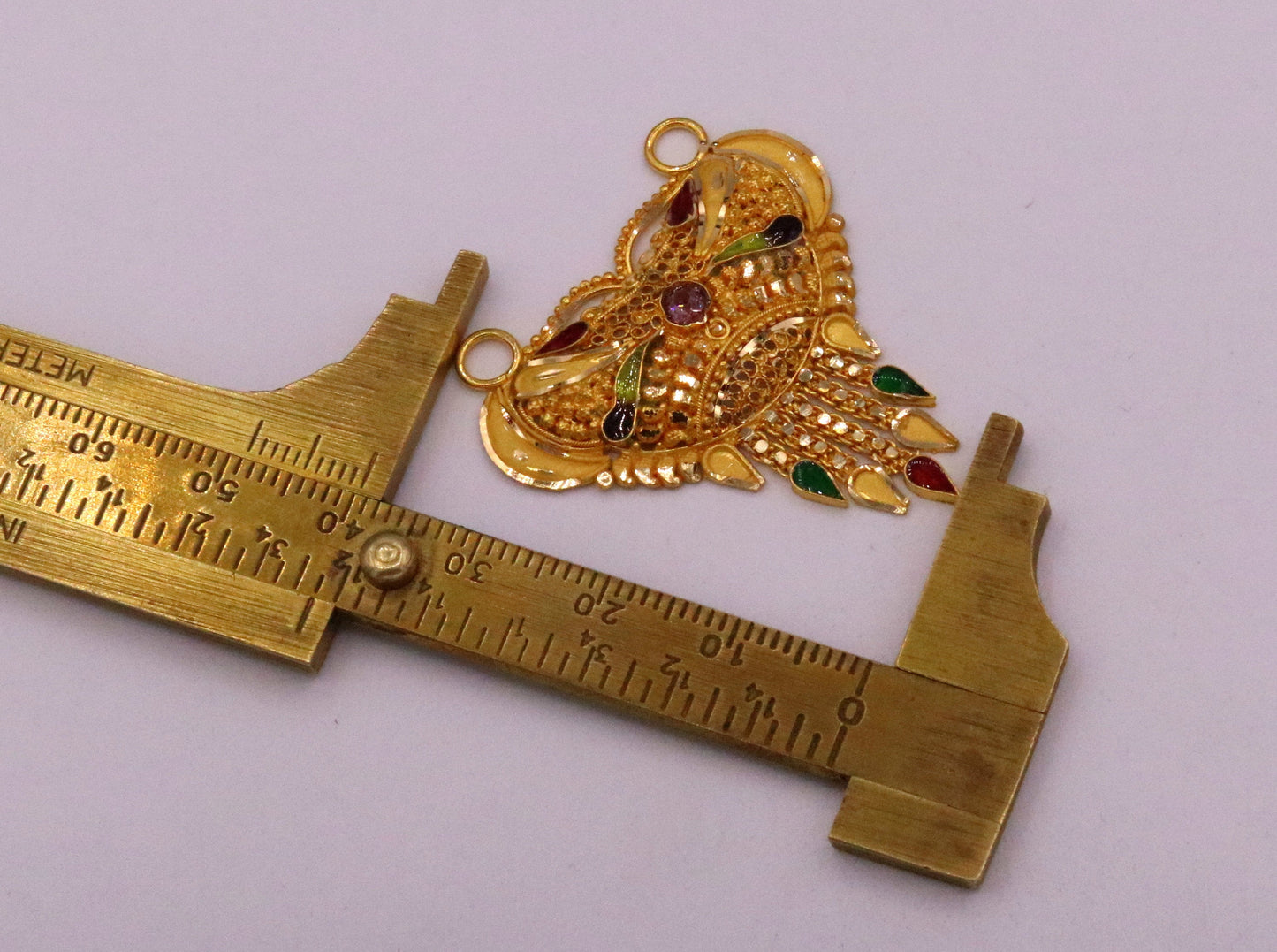 Handcrafted 22k yellow gold 916 hallmarked filigree work solid pendant necklace traditional art of indian tribal jewelry gp10 - TRIBAL ORNAMENTS