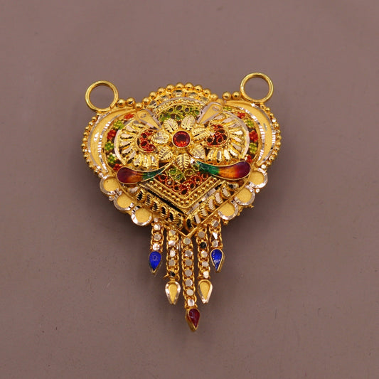 Authentic 22kt yellow gold 916 hallmarked filigree work solid filigree work pendant necklace traditional art of indian tribal jewelry gp11 - TRIBAL ORNAMENTS