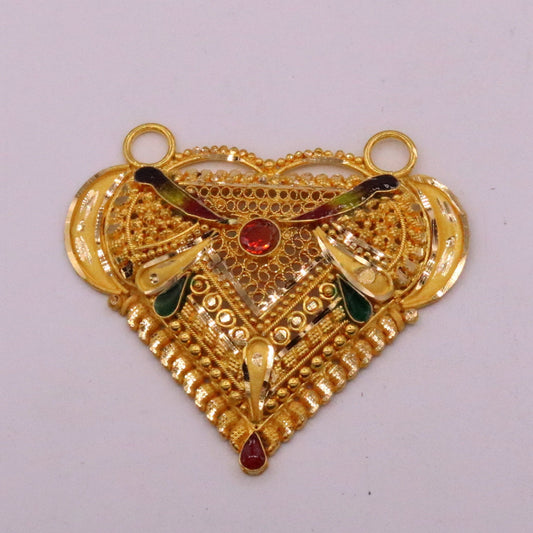 Vintage design Genuine certified 22kt yellow gold filigree work meenakari pendant necklace traditional art of indian tribal jewelry gp13 - TRIBAL ORNAMENTS