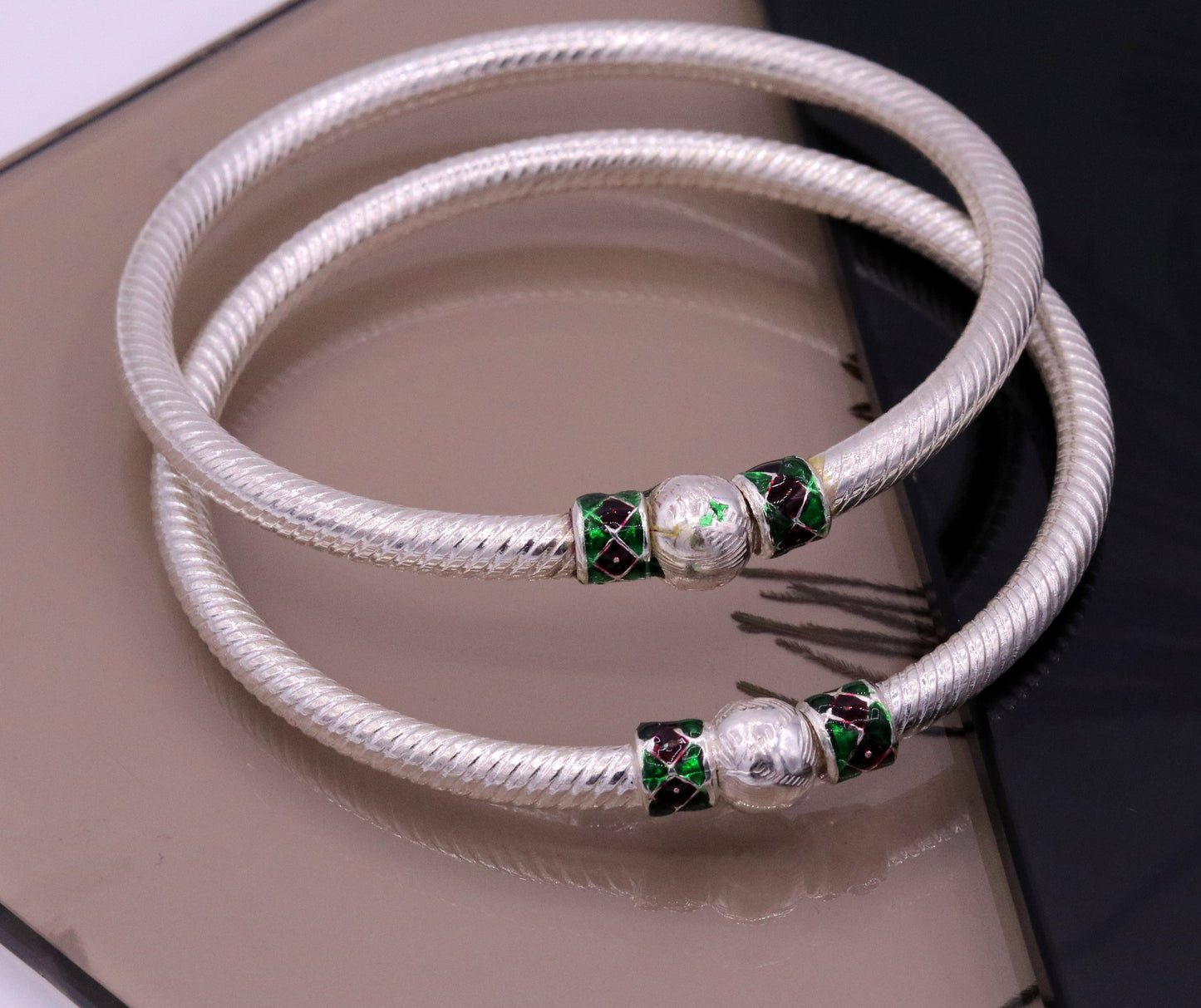 Sterling silver handmade indian tribal bangle bracelet kada jewelry for women's girl's belly dance from rajasthan india ba16 - TRIBAL ORNAMENTS